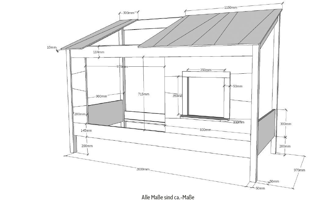 Vipack Huisbed met gordijnenset, open dak, ligoppervlak 90x 200 cm, wit gelakt