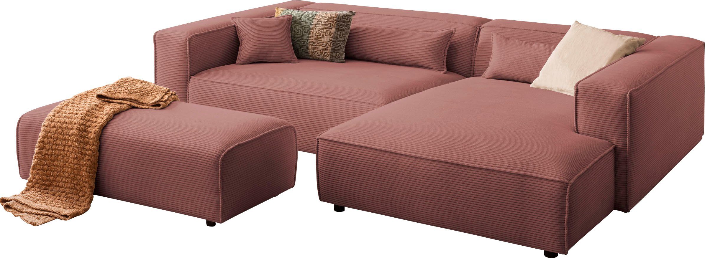 LeGer Home by Lena Gercke Hoekbank PIARA XXL, L-vorm met slaapfunctie, Big-sofa in cord of linnenlook Hocker verstelbaar tot slaapbank (krokodillenverbinder), diepe zitting