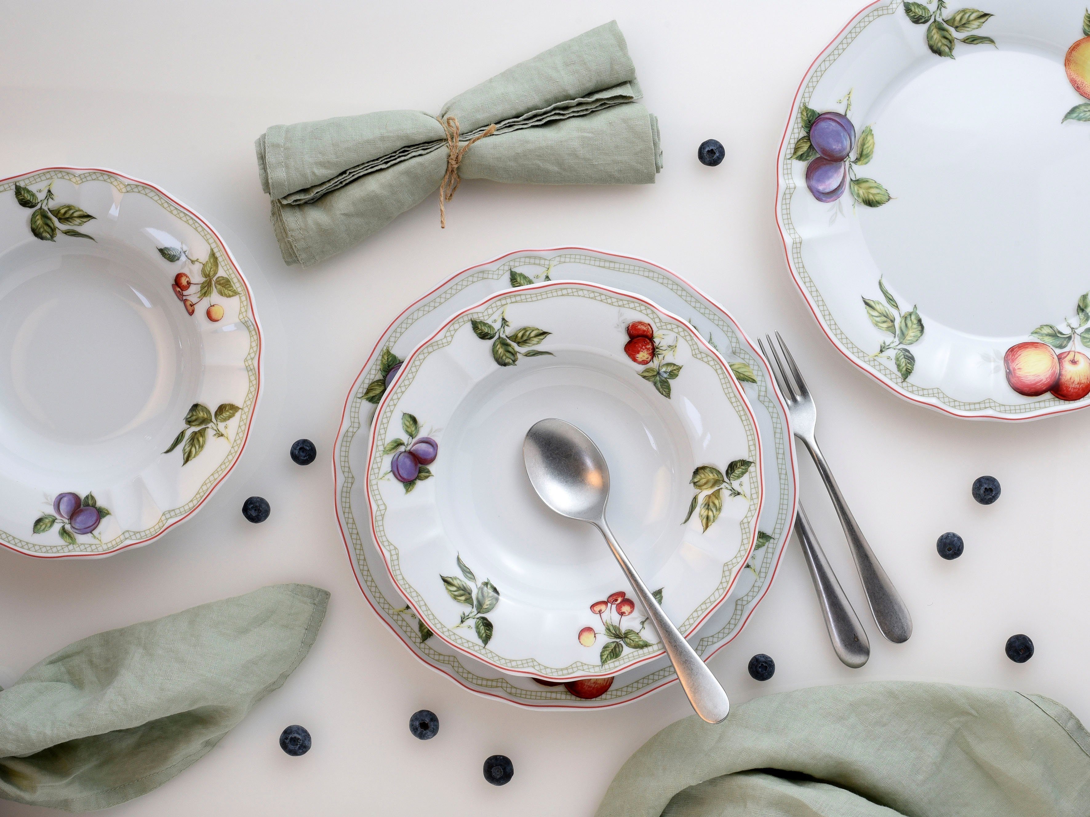 CreaTable Eetservies Borden set, servies set Flora Orchard Servies, fruitdecor, 12 delen, voor 6 personen (set, 12-delig)