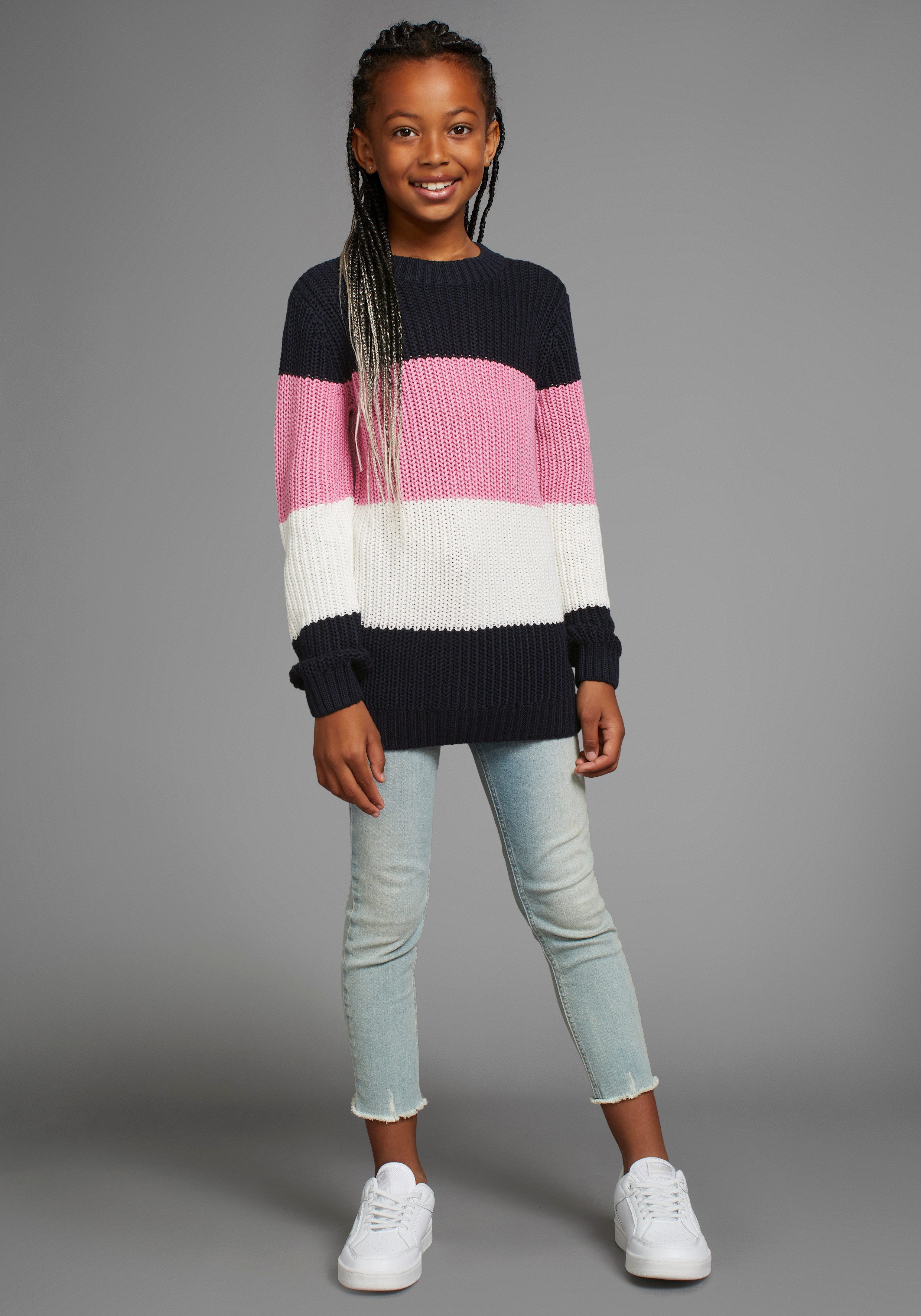 KangaROOS Gebreide trui Gestreepte trui met logo op de mouw