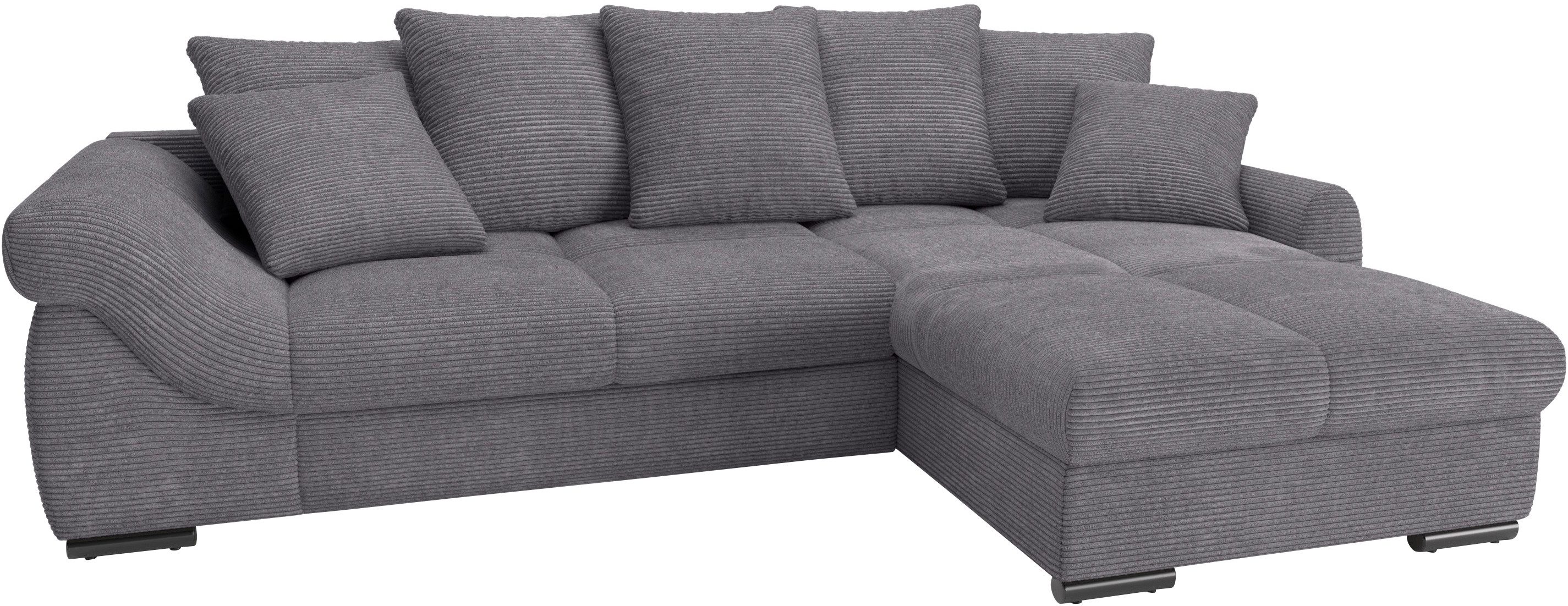 Mr. Couch Hoekbank Livorno L-vorm incl. hoogslaper beduitbreiding, xl bedbox wit gecoat grijs, hoekbanken, Bettfunktion links-Recamiere rechts