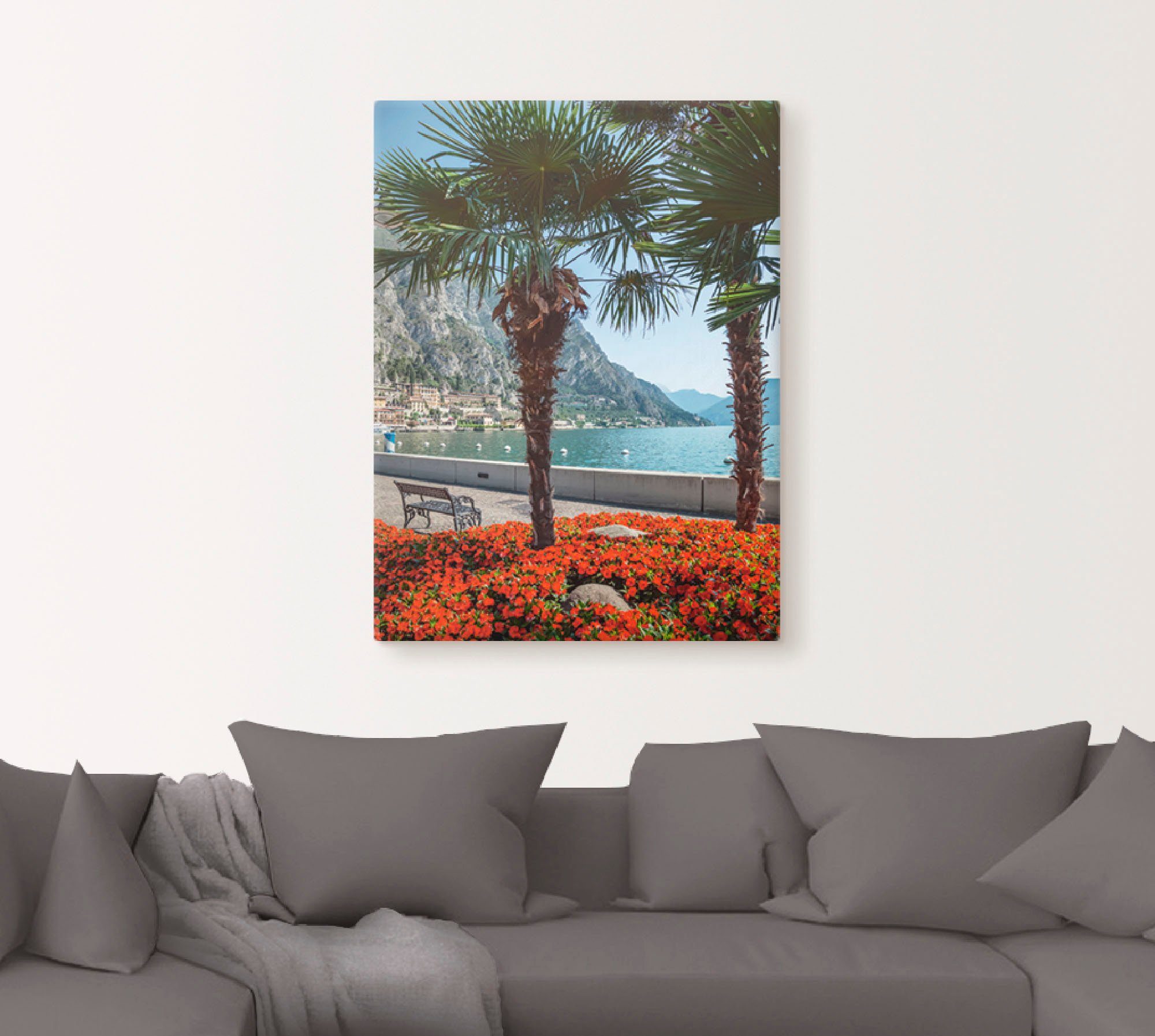 Artland Artprint op linnen Gardameer Limone sul gespannen op een spieraam