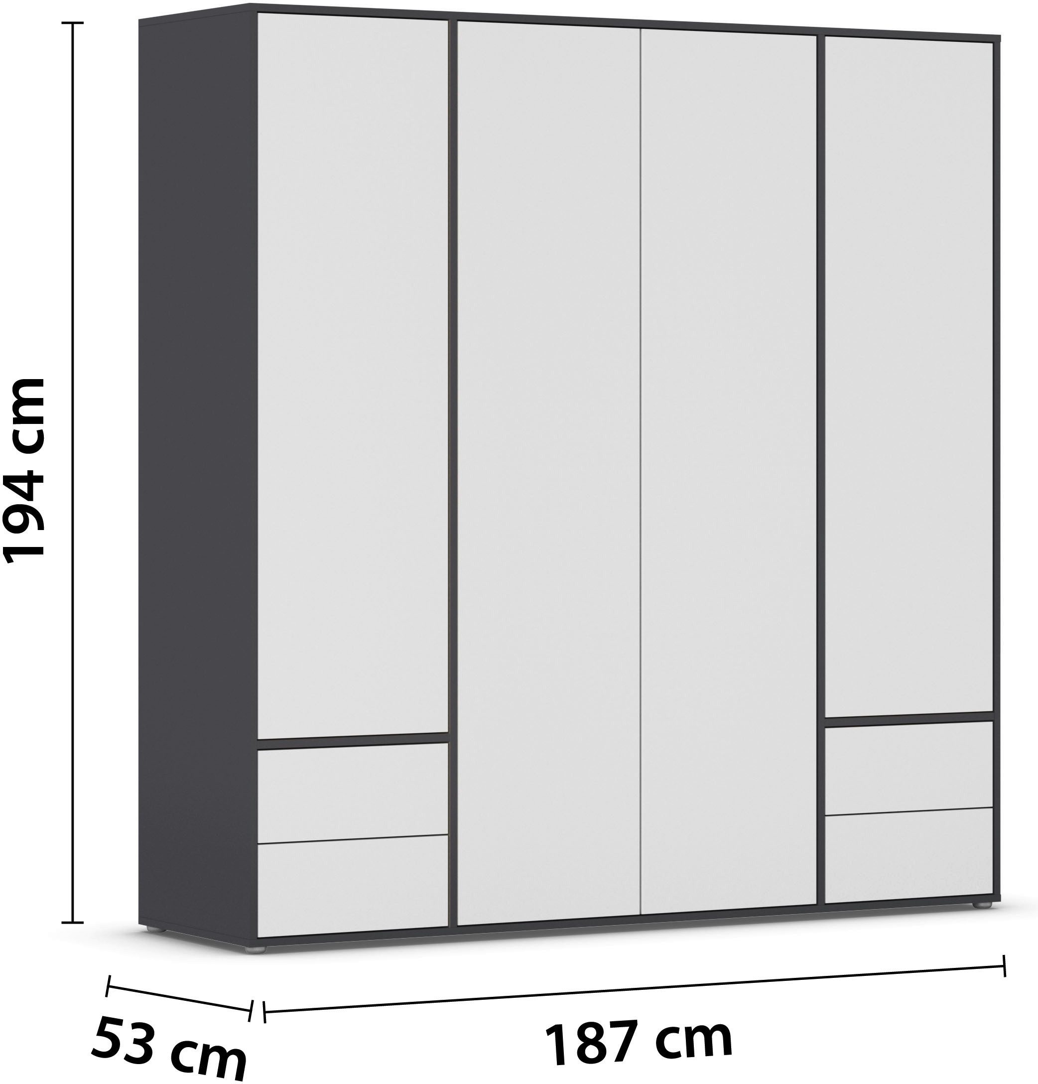 rauch Draaideurkast Kledingkast Kast Garderobe Wasmand NABILA veel Opbergruimte met 2 lades en push-to-open functie topseller made in germany