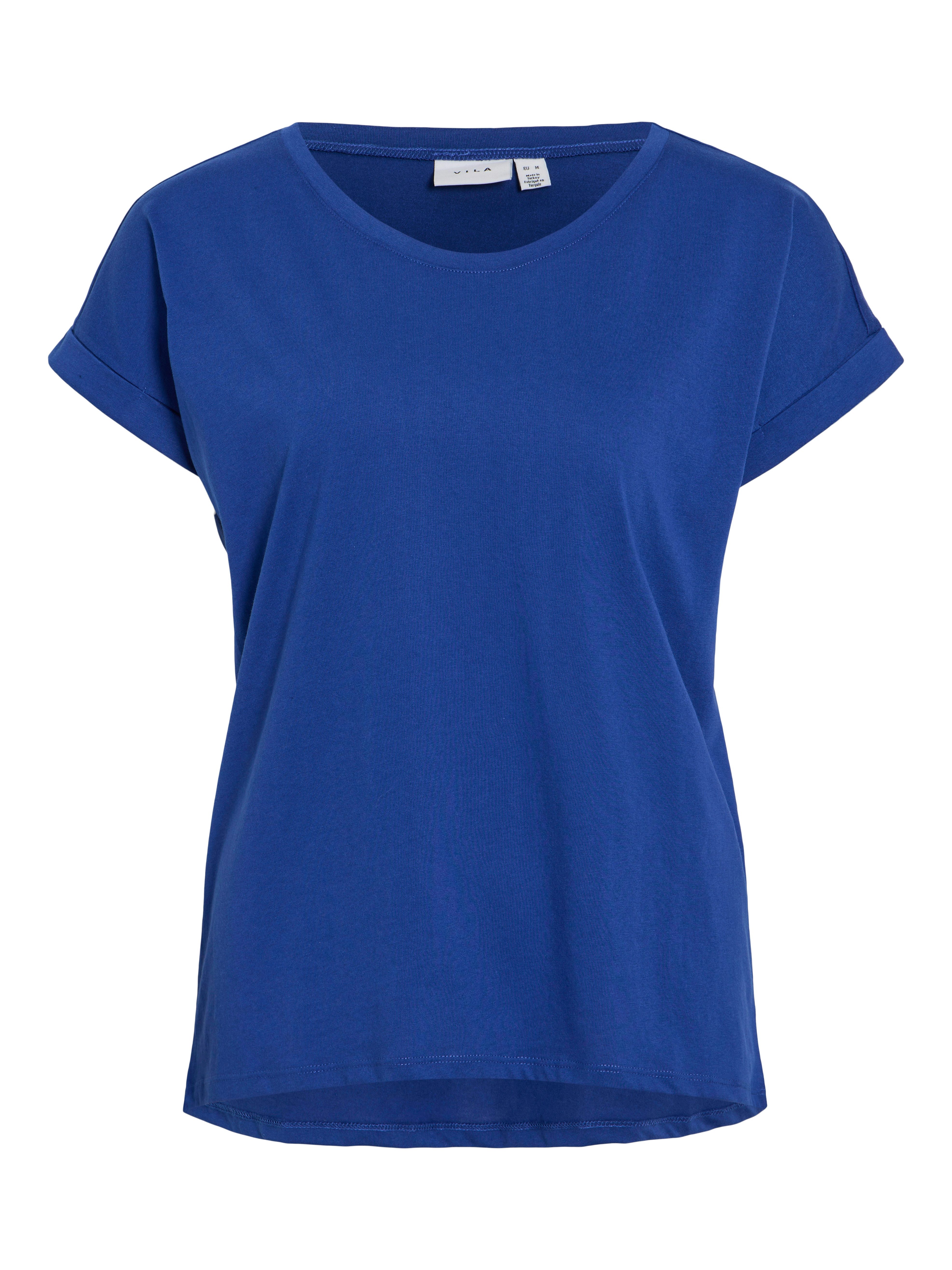 Vila Shirt met ronde hals VIDREAMERS NEW PURE T-SHIRT/SU-NOOS Basic dames T-shirt met ronde hals en omgeslagen mouwen