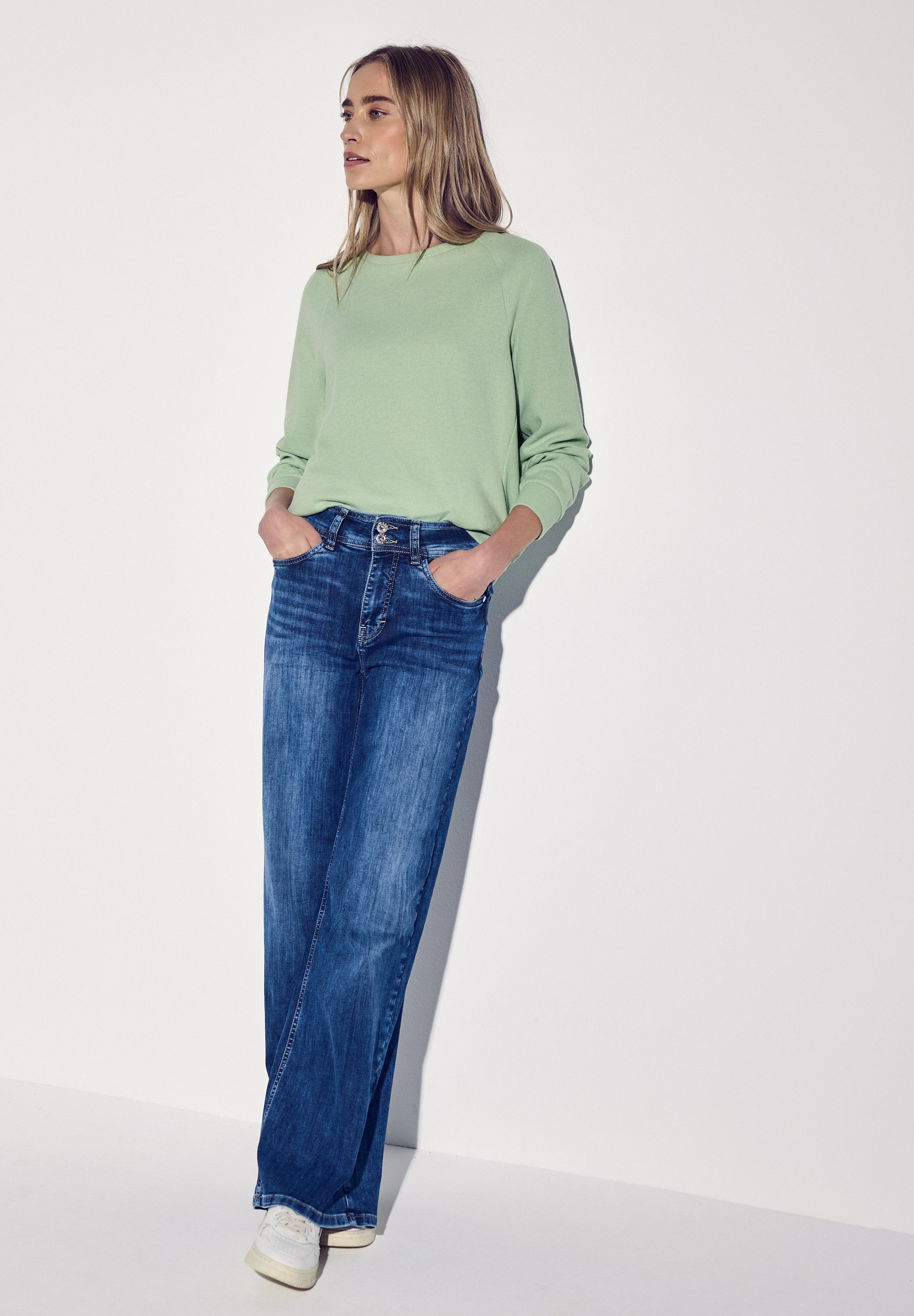 STREET ONE Sweater met u-hals en in fijne structuur-look