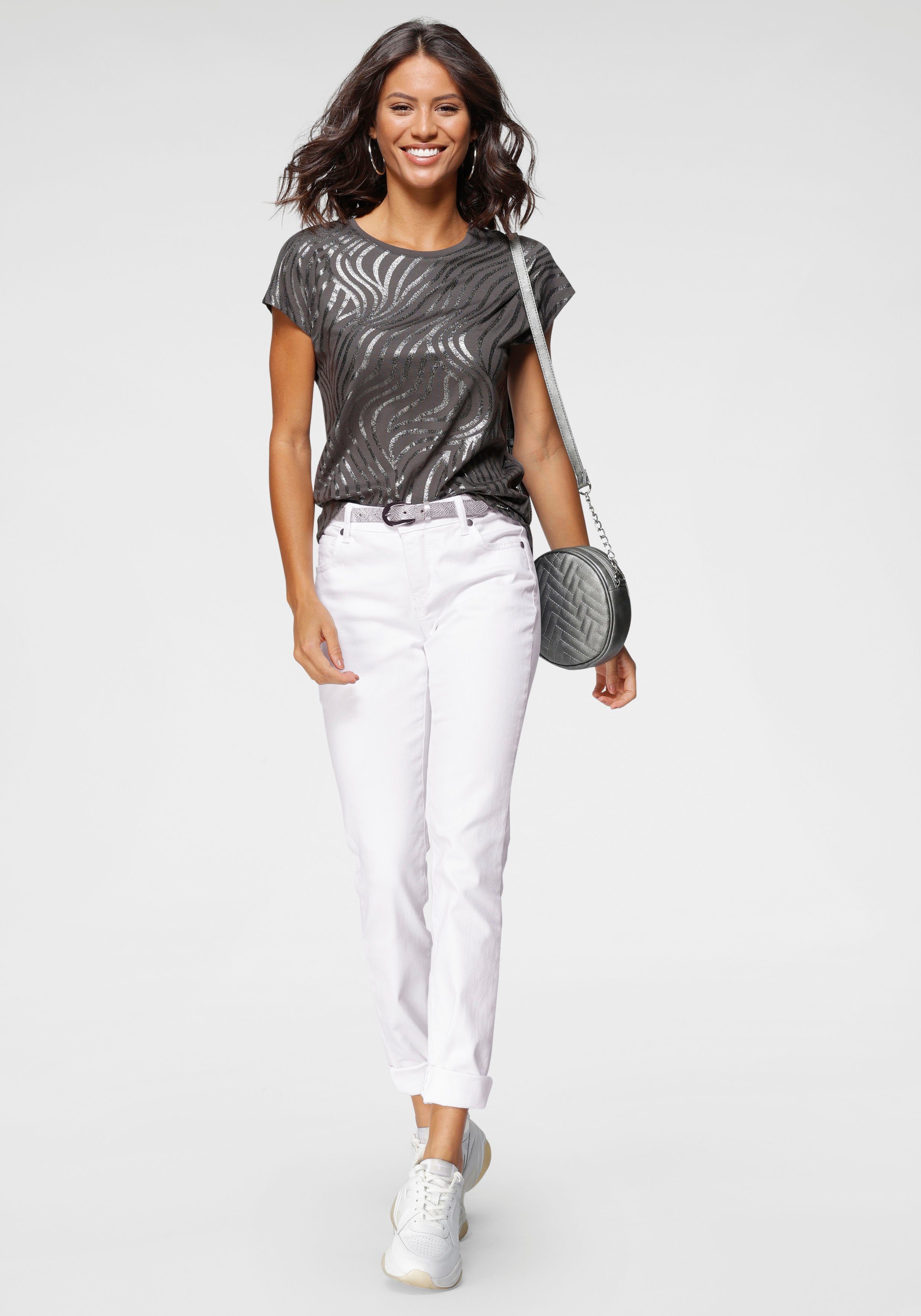 Laura Scott Shirt met ronde hals Korte mouwen, figuurvolgend, van elastische single jersey