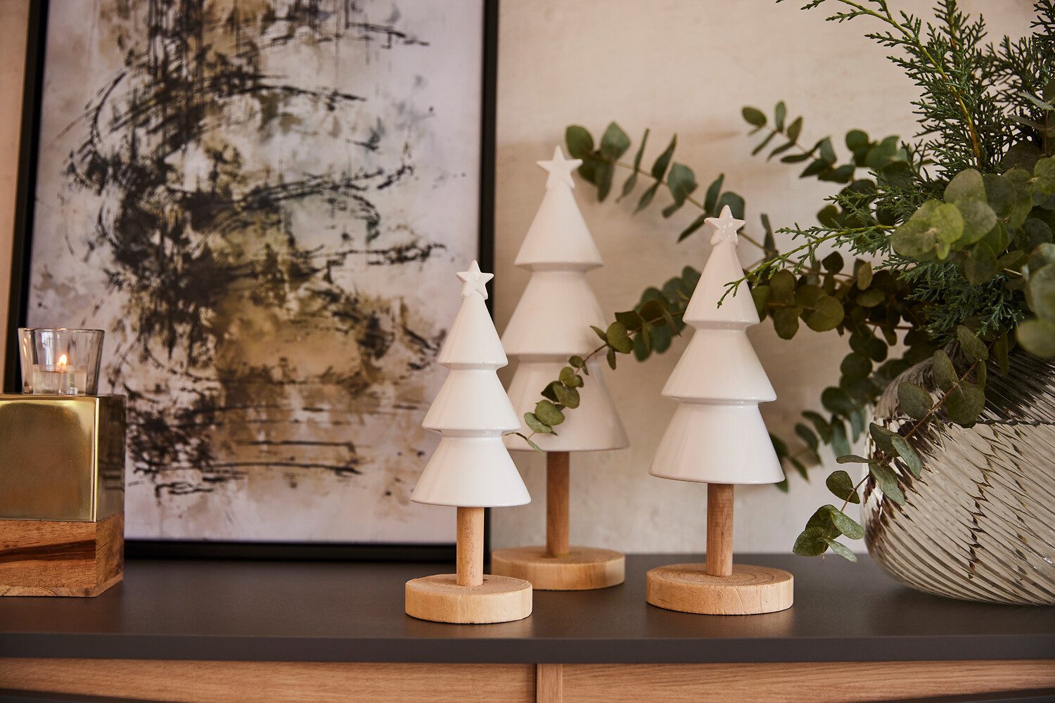 Creativ deco Deco-boom Kerst versiering uit keramiek en hout (1 stuk)