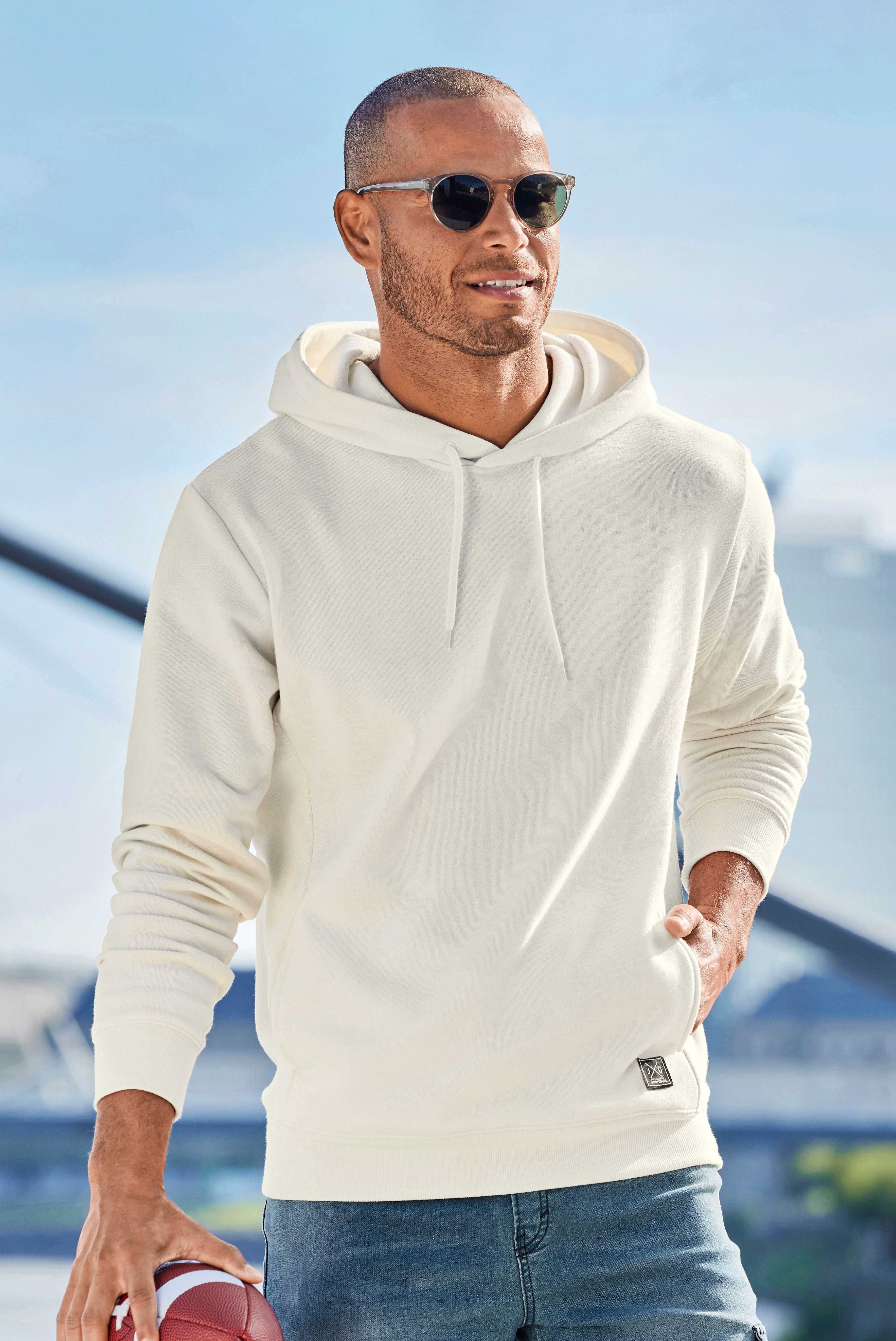 John Devin Hoodie Langarm, sweatshirt met ronde hals en capuchon, katoenmix
