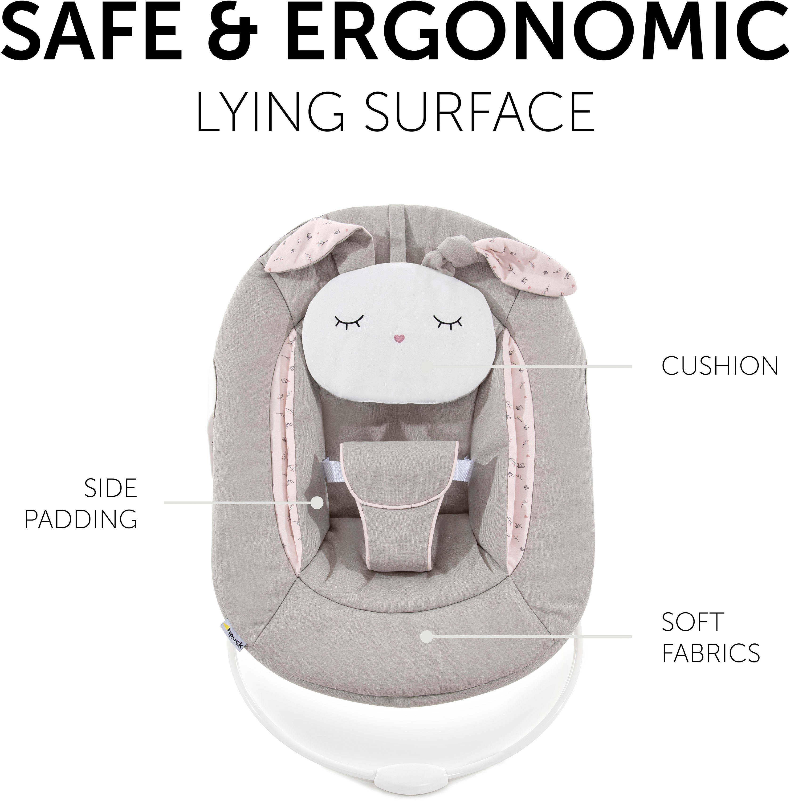 Hauck Opzet voor de kinderstoel Alpha Bouncer 2in1 Wippenopzetstuk, Poeder Konijn beige Bloem met wipframe, voor pasgeborenen, passend voor alpha+ houten kinderstoel