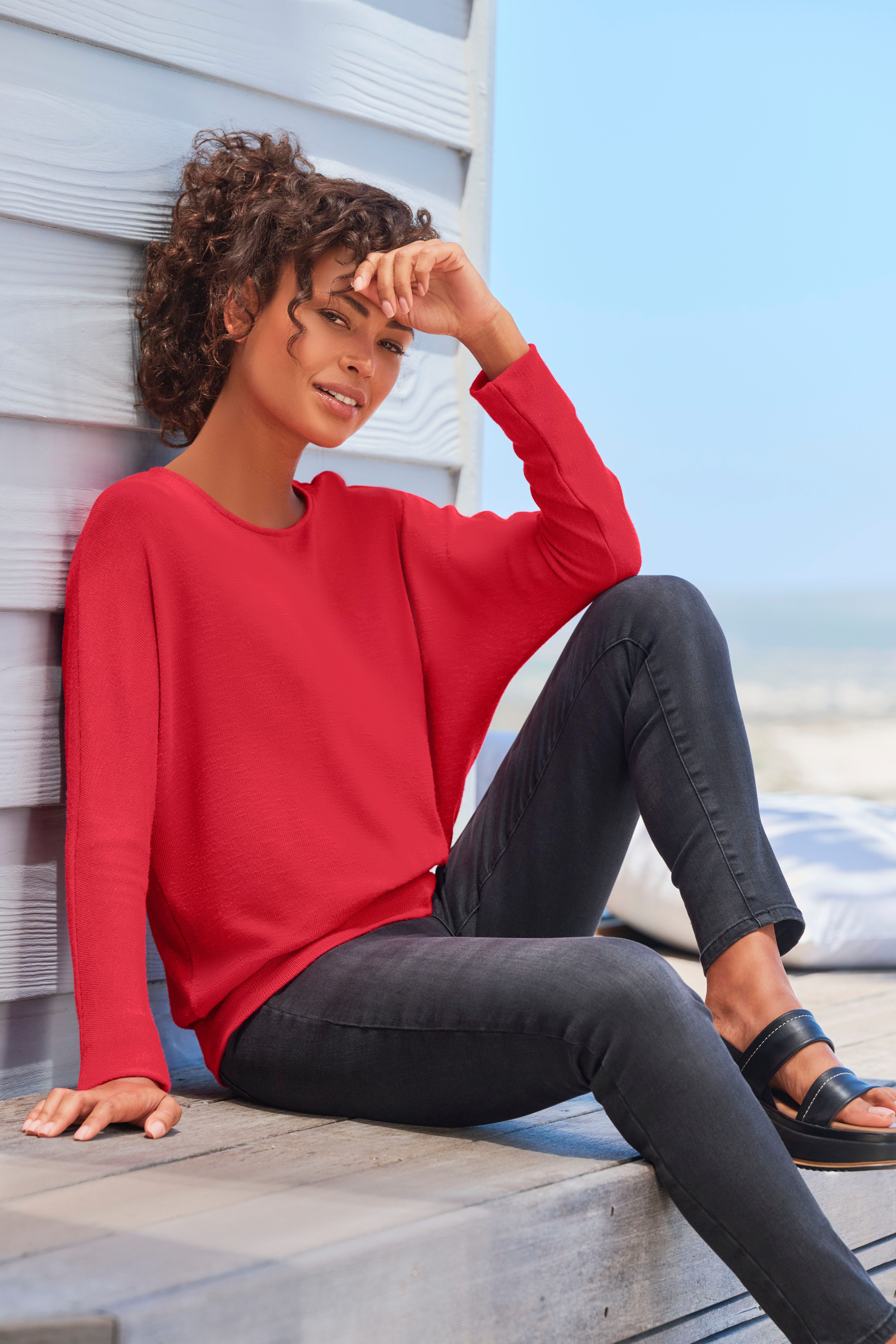 Vivance Shirt met lange mouwen Met brede tailleband van gestructureerd fijn breiwerk met viscose