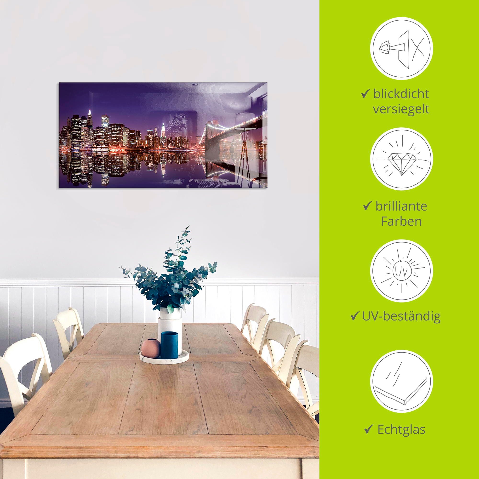 Artland Print op glas New York skyline in verschillende maten