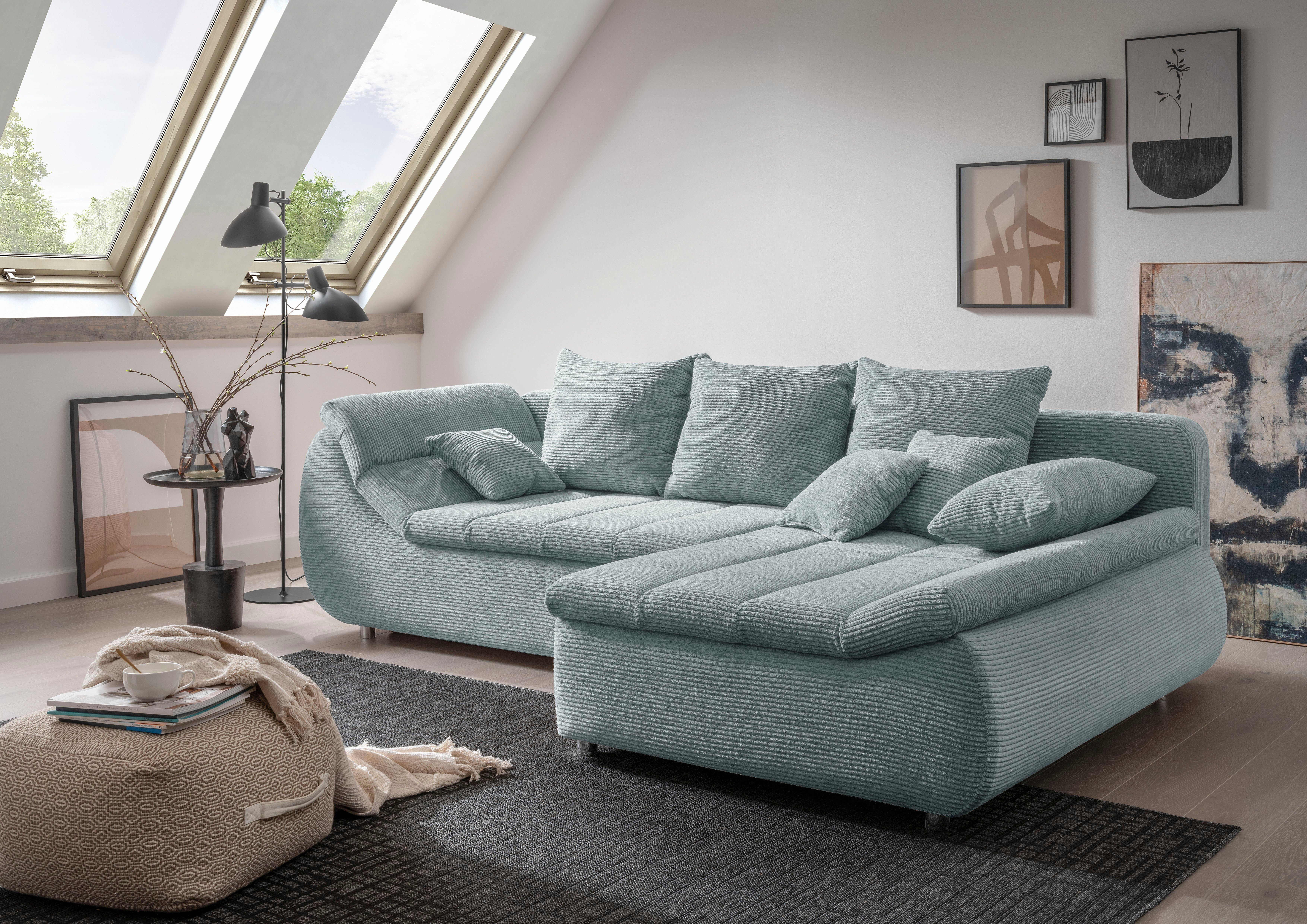 INOSIGN Hoekbank Imola L-vorm optioneel met slaapfunctie blauw, hoekbanken, Breedte ligoppervlak: 210 cm, Lengte ligoppervlak: 138 cm