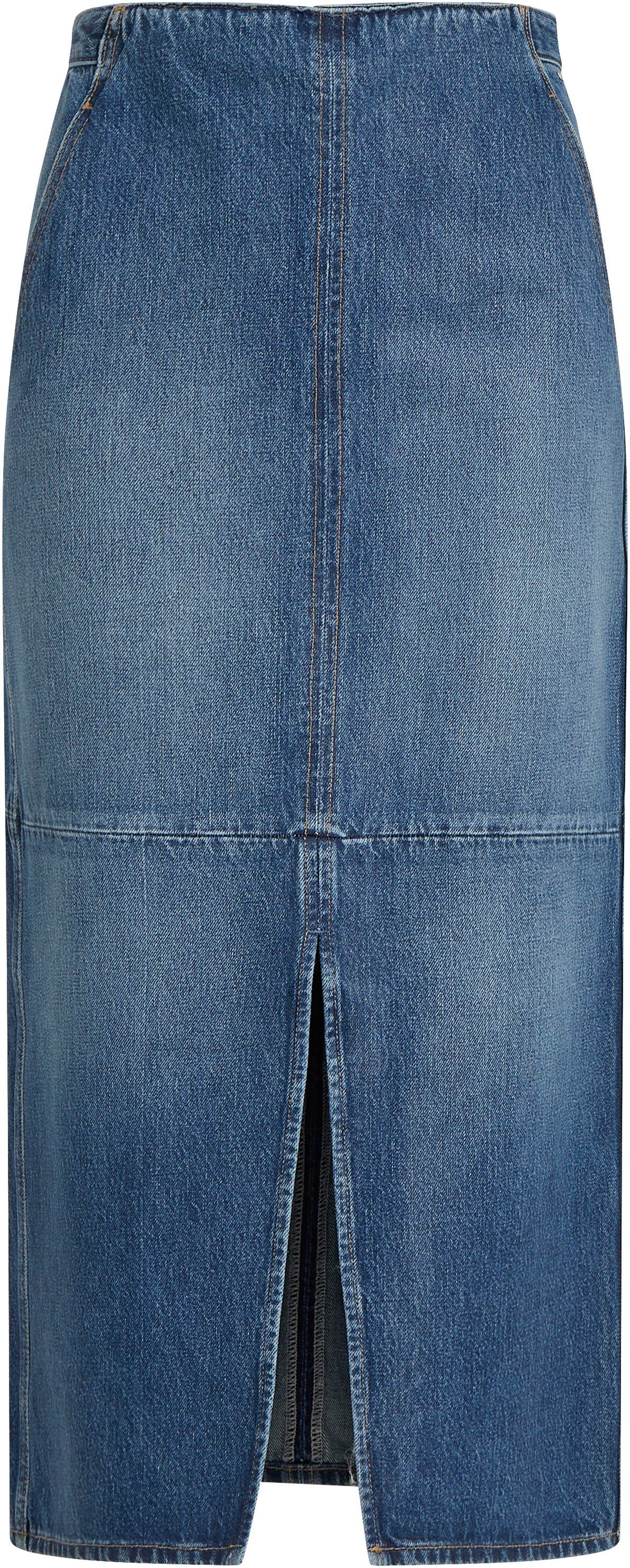 Tommy Hilfiger Kokerrok DNM MIDI SKIRT HW BETH CTD Geweven rok met Tommy Hilfiger vlag