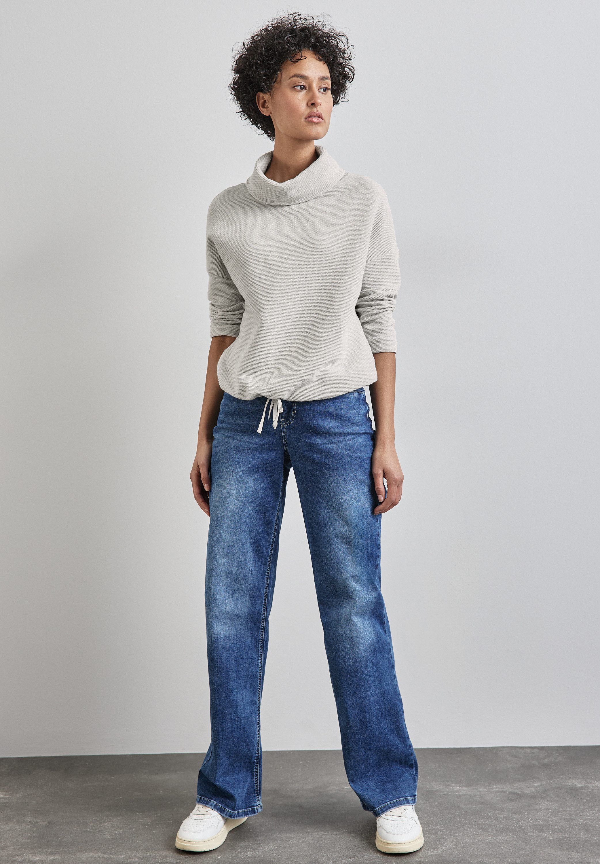 STREET ONE Shirt met 3/4 mouwen in structuur-look en met sjaalkraag