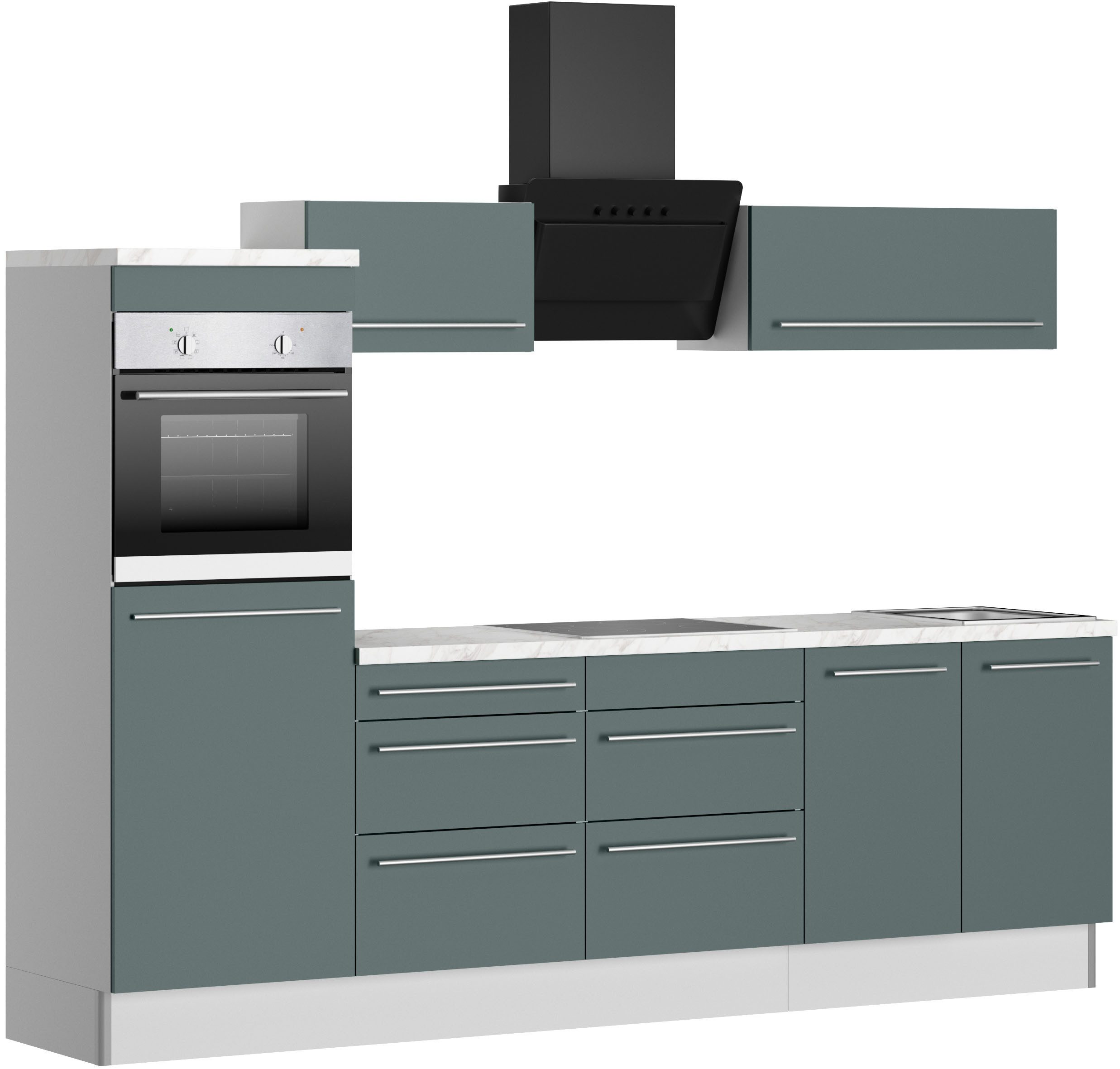 Kochstation Keuken KS-Bern2 Breedte 270 cm, optioneel met E-apparaten, aan de zijkant omkeerbaar keukenkast series groen