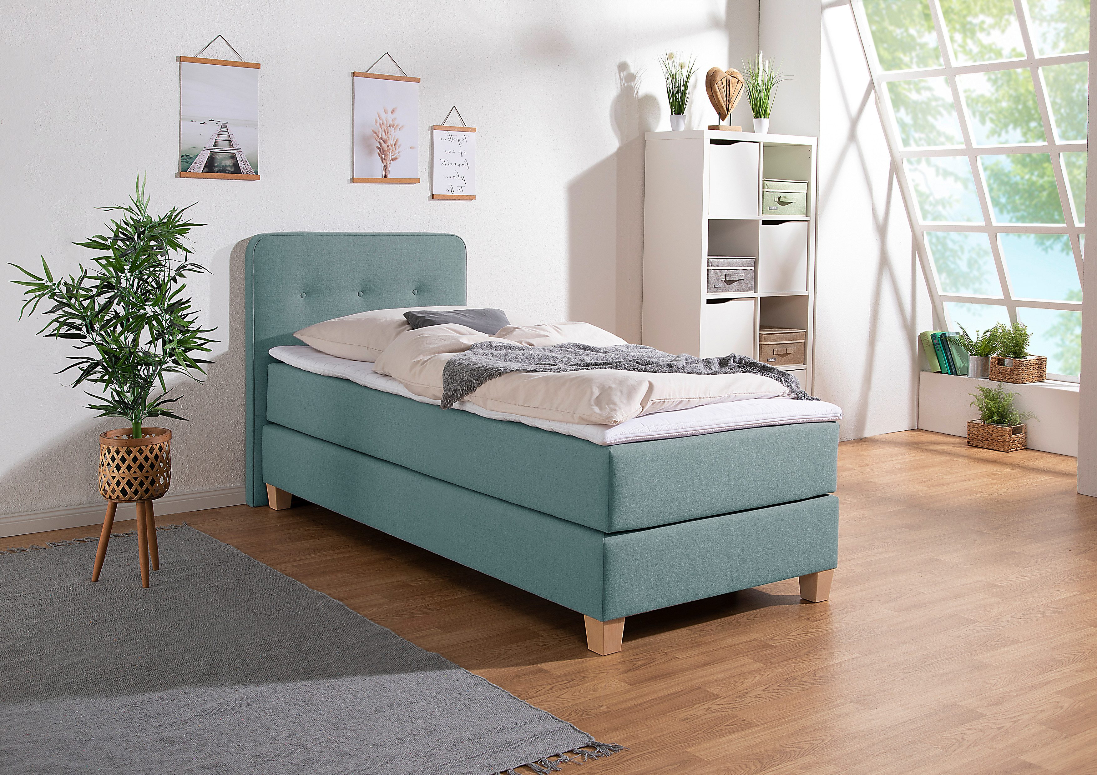 Home affaire Boxspring Fargo inclusief topper, in 3 soorten matrassen, in fluweel of structuurstof boxsprings blauw