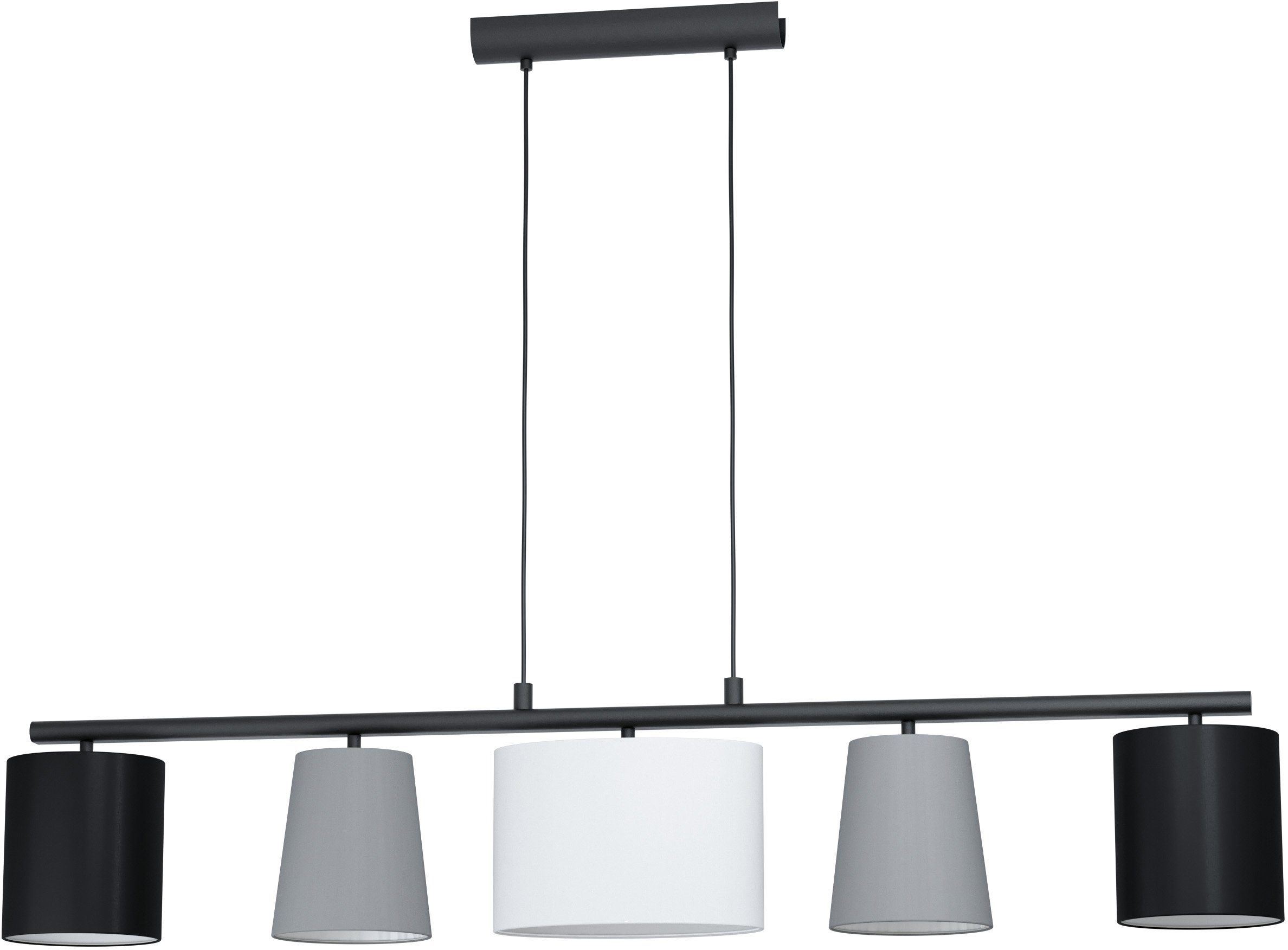 EGLO Hanglamp ALMEIDA 1 zwart / l120 x h110 x b25,5 cm / excl. 5 x e14 / stoffen lampenkappen