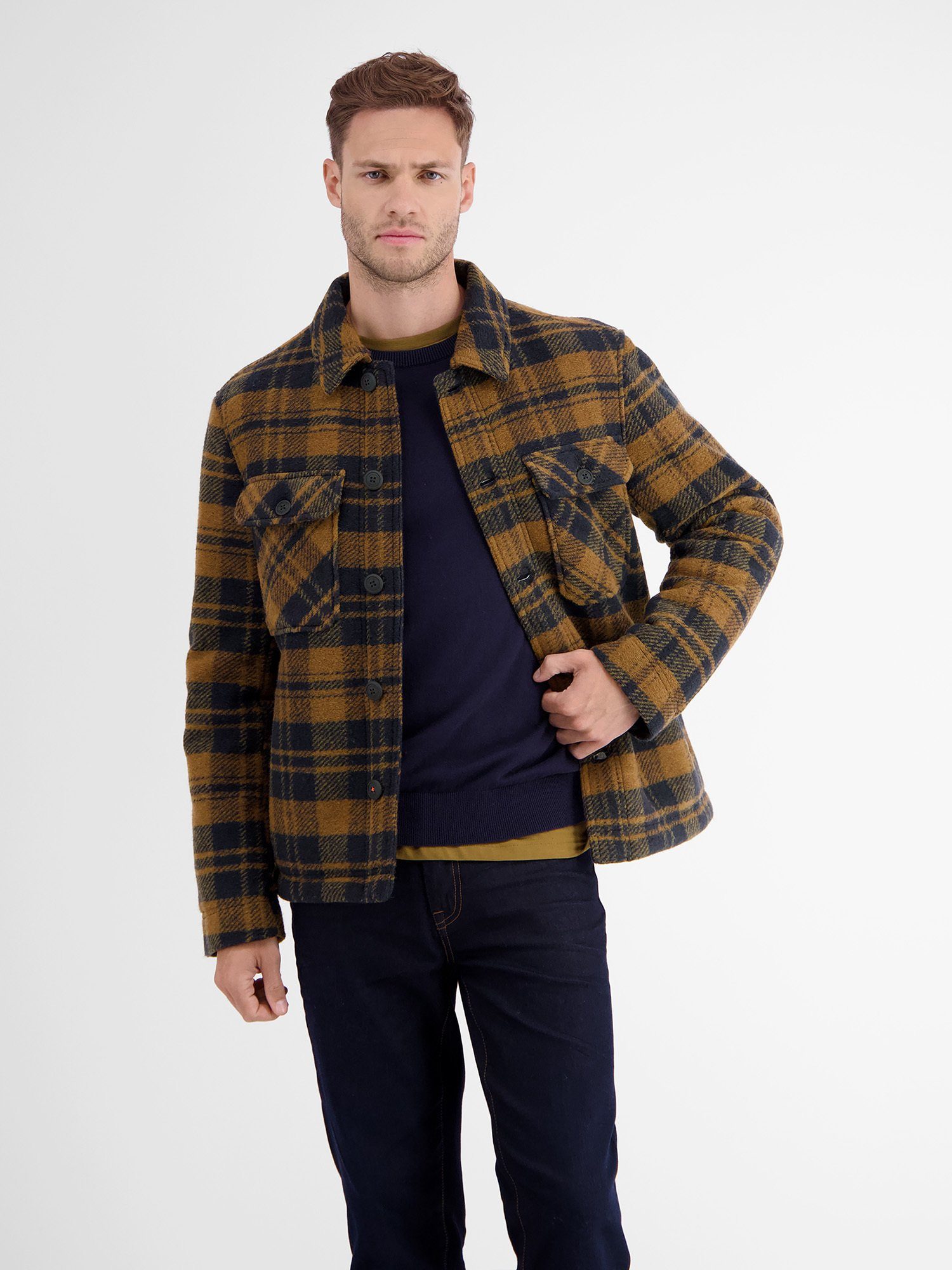 Lerros Overhemdjasje LERROS geruite overshirt-jack heren jassen maat S bruin