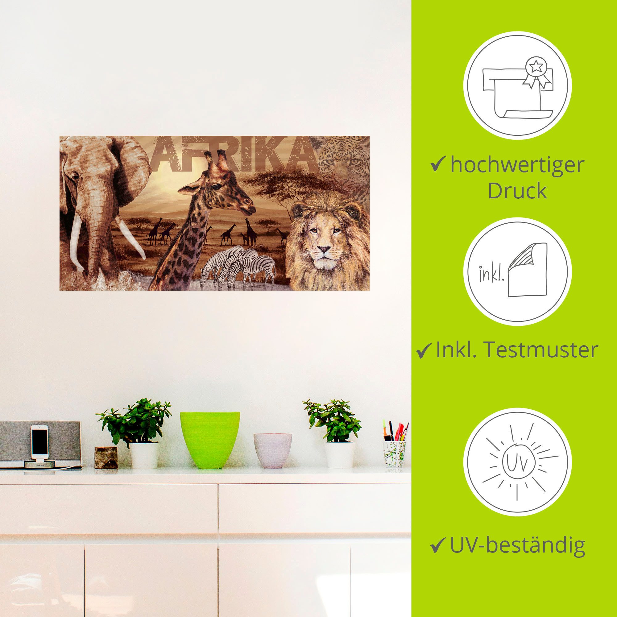 Artland Artprint Afrika als artprint van aluminium, artprint voor buiten, artprint op linnen, poster, muursticker