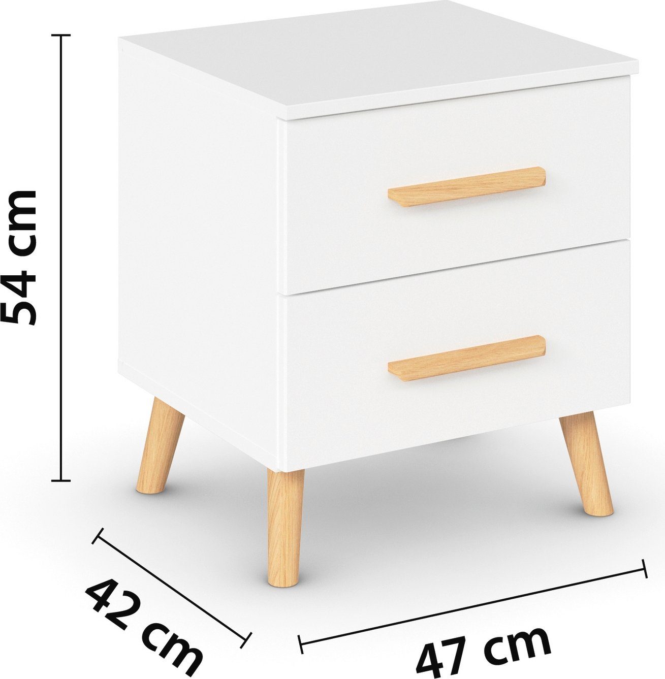 rauch Nachtkastje Skandi by Aditio met massief houten grepen, 2 lades met softclose-functie