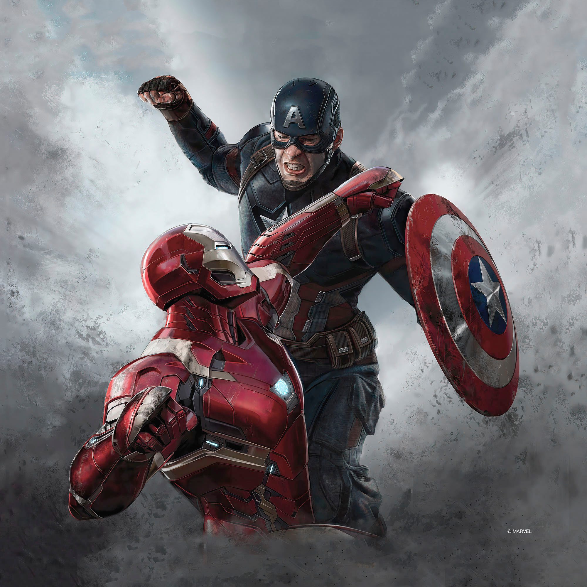 Komar Artprint op linnen Captain America vs. Iron Man - Afmeting 30 x 30 cm (1 stuk)