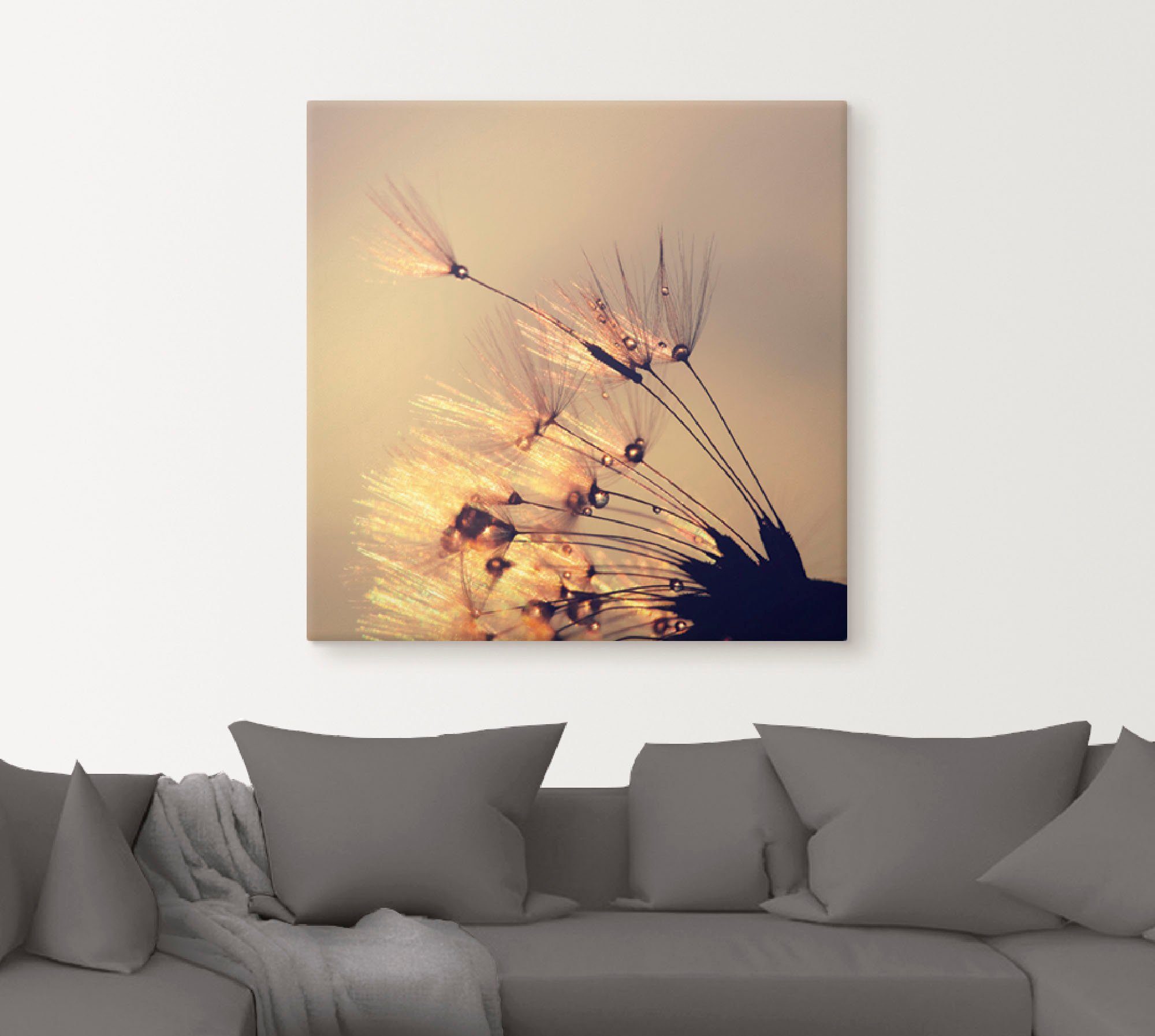Artland Artprint op linnen Pluizenbol goudkleurige pluimen