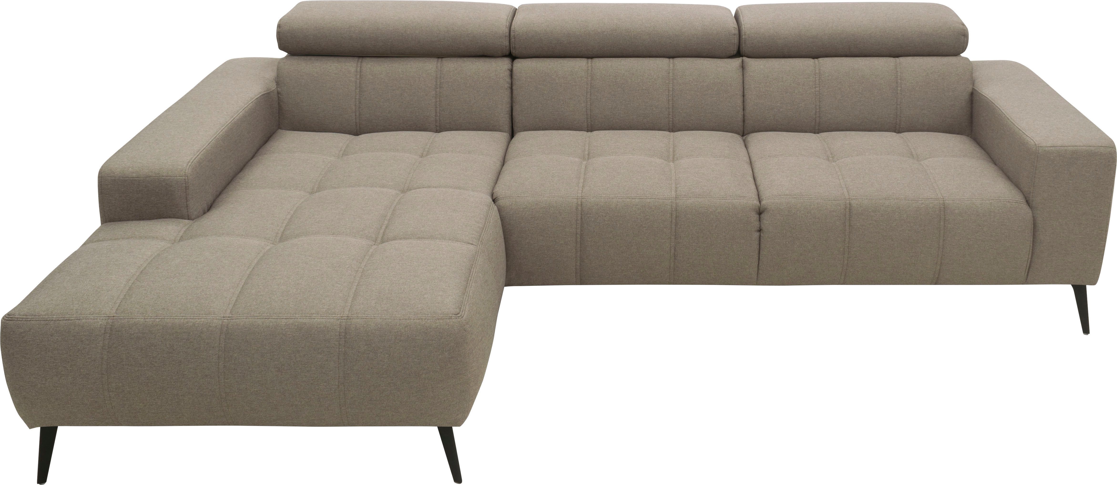 DOMO collection Hoekbank Trento L-vorm, met sledevoet of enkele voet naar keuze met verstelbare hoofdsteun, récamier links/rechts bestelbaar