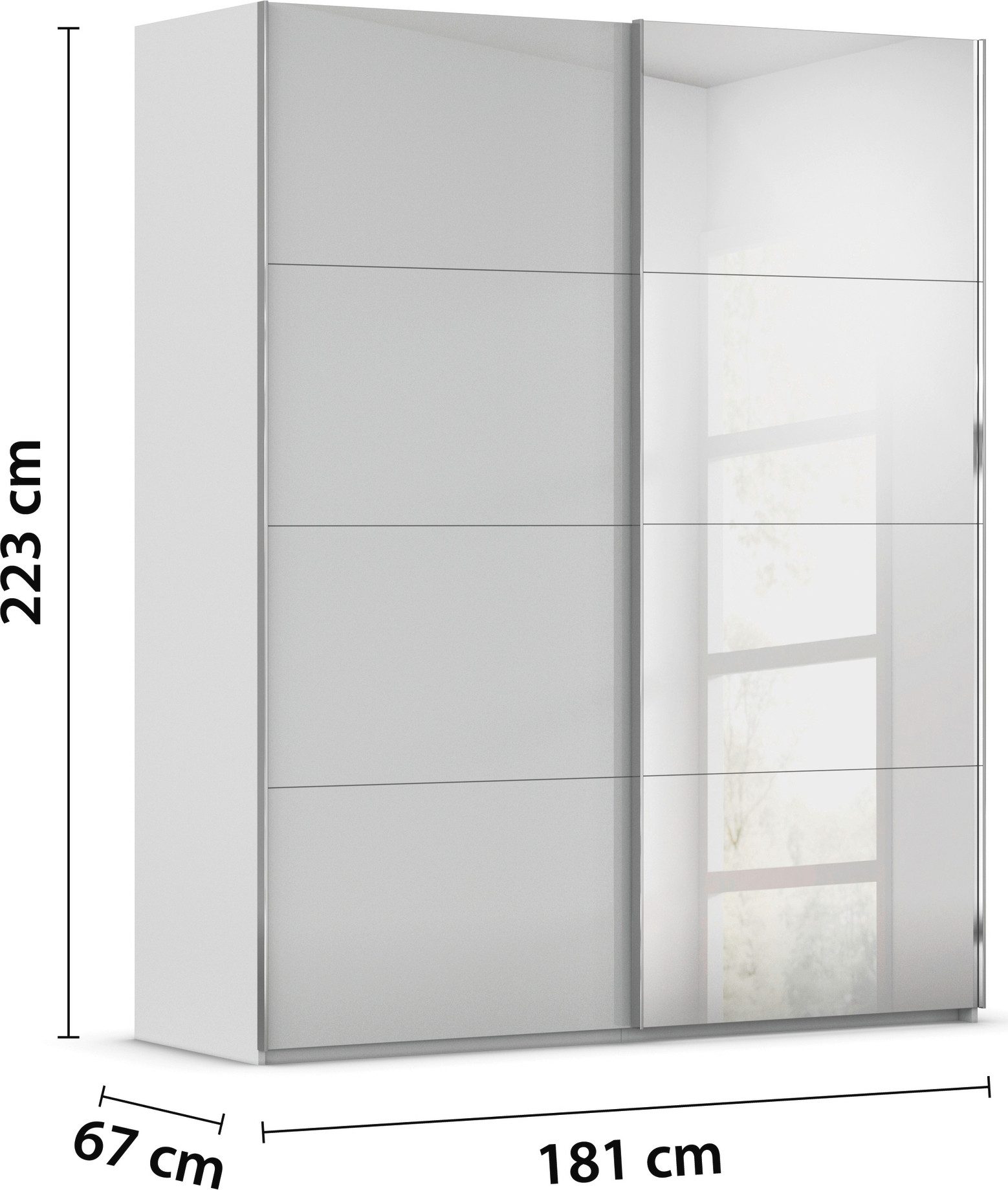rauch Schuifdeurkast Kledingkast Kast Garderobe Slaapkamerkast SCALE-FYRA edel vierdelige deuren spiegel/glas-mix veel kleuren made in germany