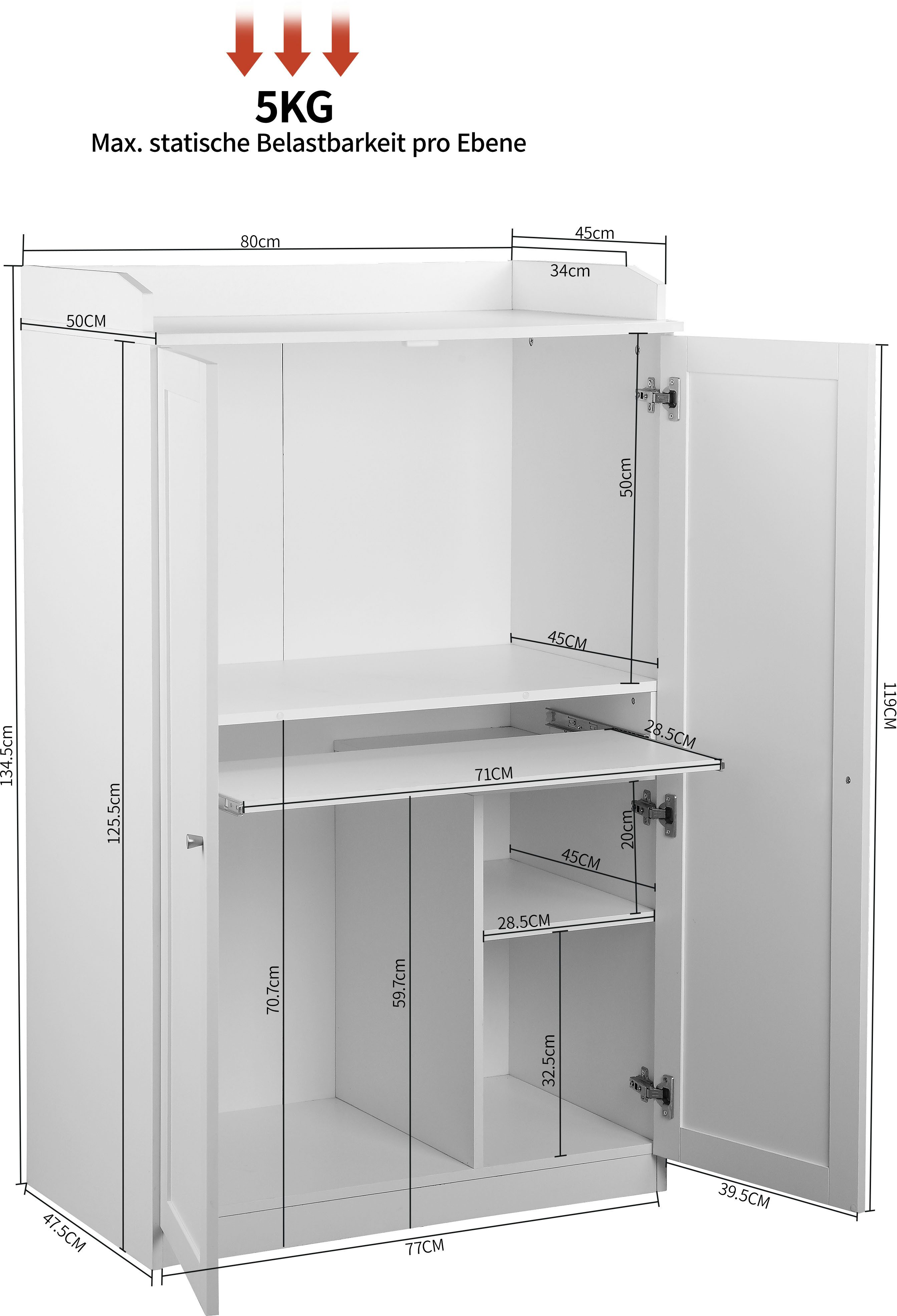 Home affaire Secretaire Aalborg PC-kast in landelijke stijl, toetsenborduitgang, opbergruimte, 80x134,5 cm