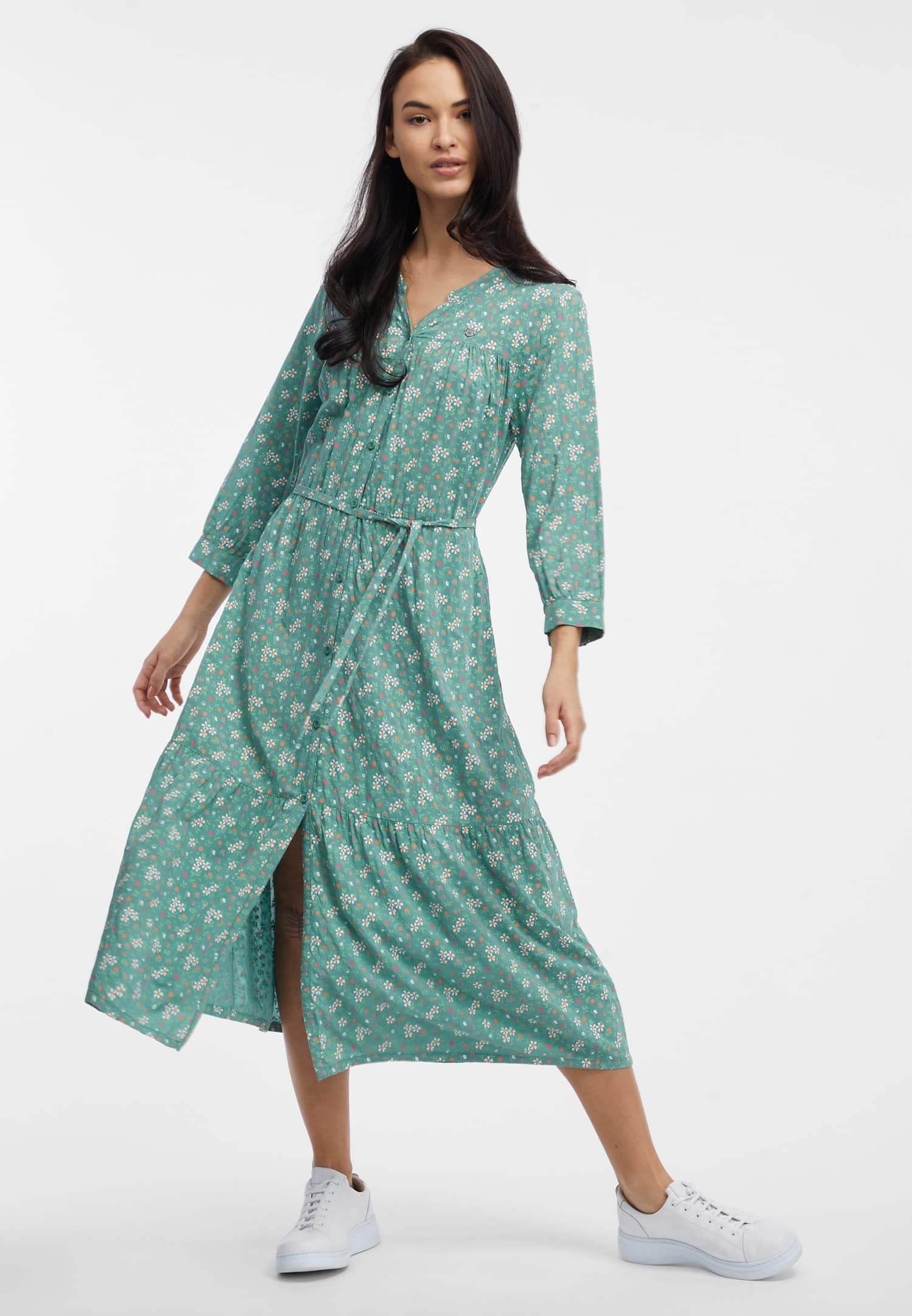 Ragwear Zomerjurk MEVE met alloverdruk, taille-bindceintuur en knoopsluiting dames zomerjurken maat XL (42) groen