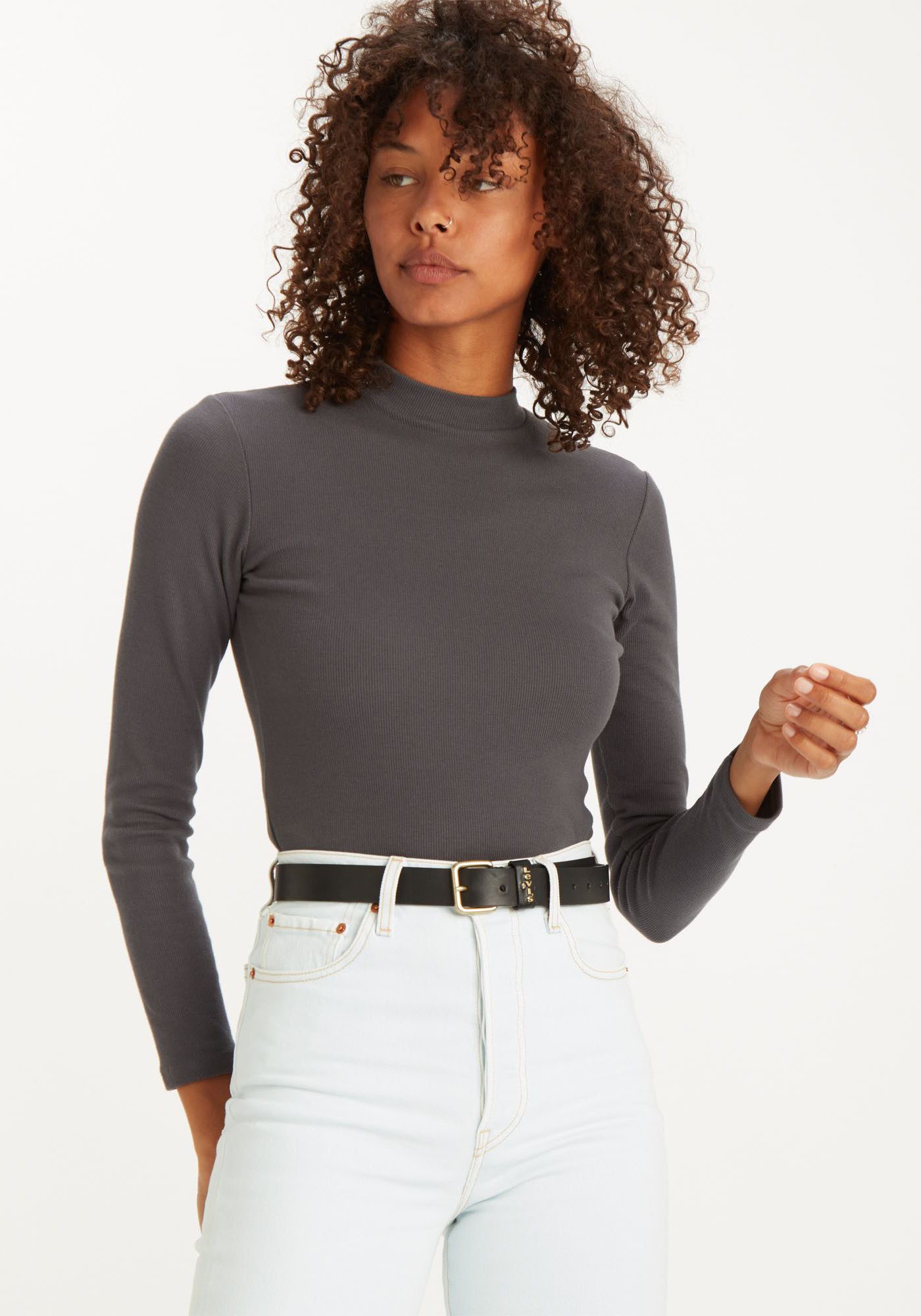 Levi's® Leren riem Calypso met vierkante sluiting en gouden afwerking