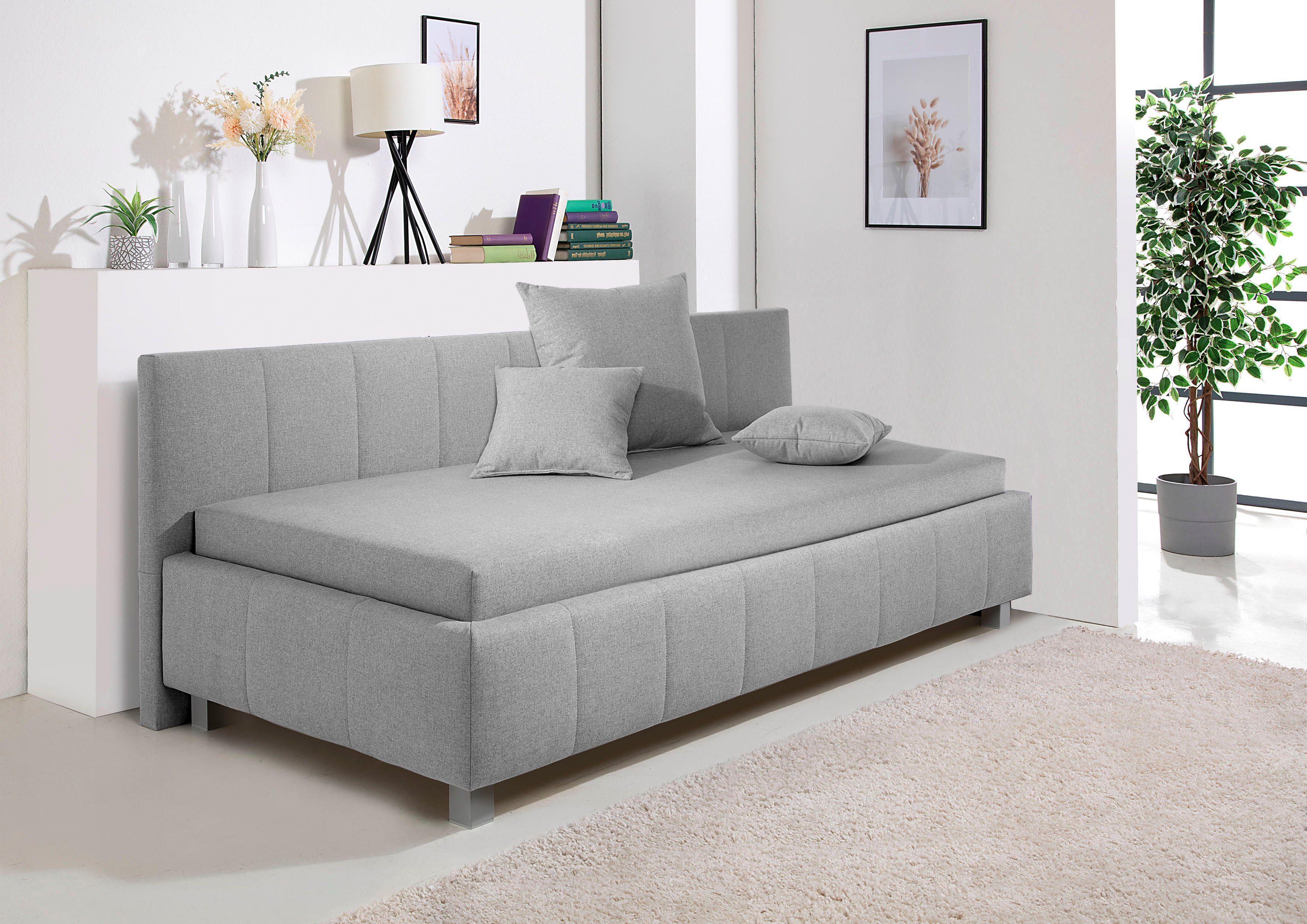Maintal Bed Mailo met bedkist, in 3 breedten, binnenvering- of bonell-matras ter keuze grijs, slaapbanken, 80 cm x 200 cm, Bonell-binnenvering matras