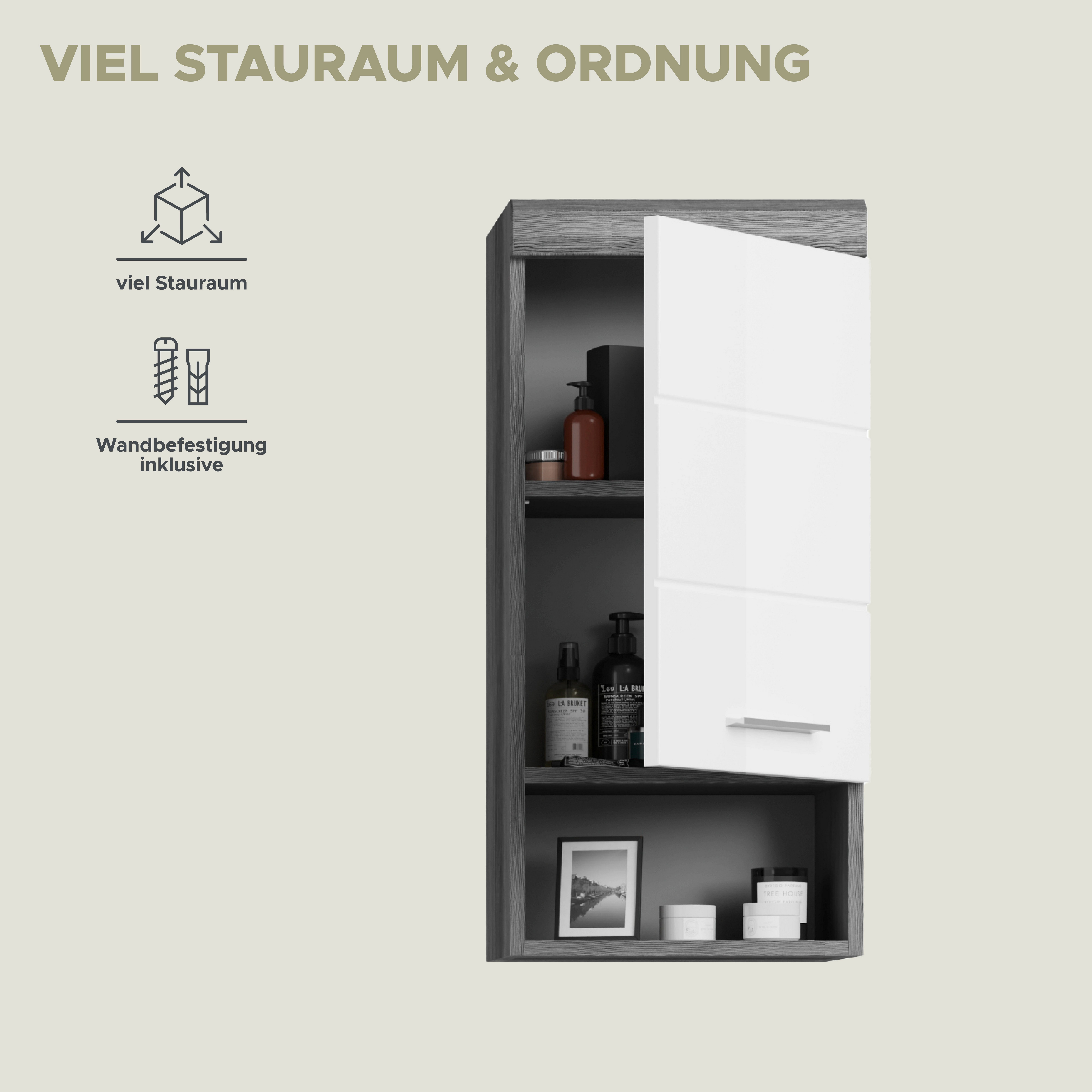 INOSIGN Hangkast Siena, breedte 37 cm, 1 deur, 1 open vak, 1 legplank, MDF-front in verschillende kleuren verkrijgbaar, badkamermeubels, badkamerkast, kast, badkamer (1 stuk)
