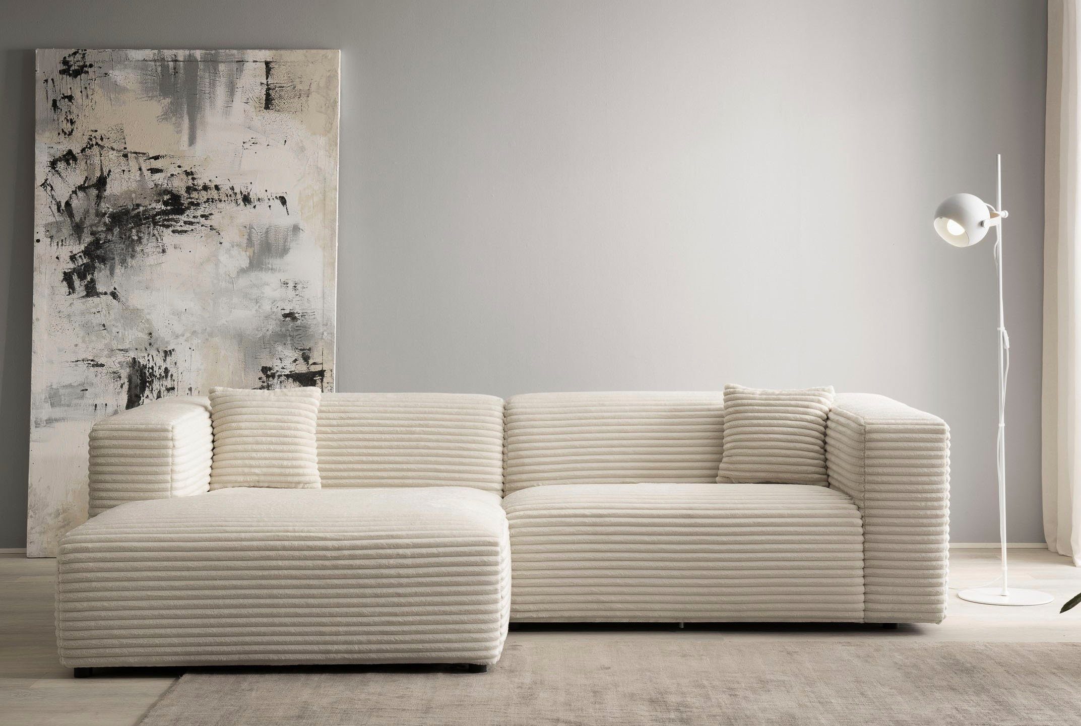 andas Hoekbank BAKELS, L-vorm in cord of bouclé stof, moderne bank naar keuze chaise longue rechts/links, comfortabel zitcomfort