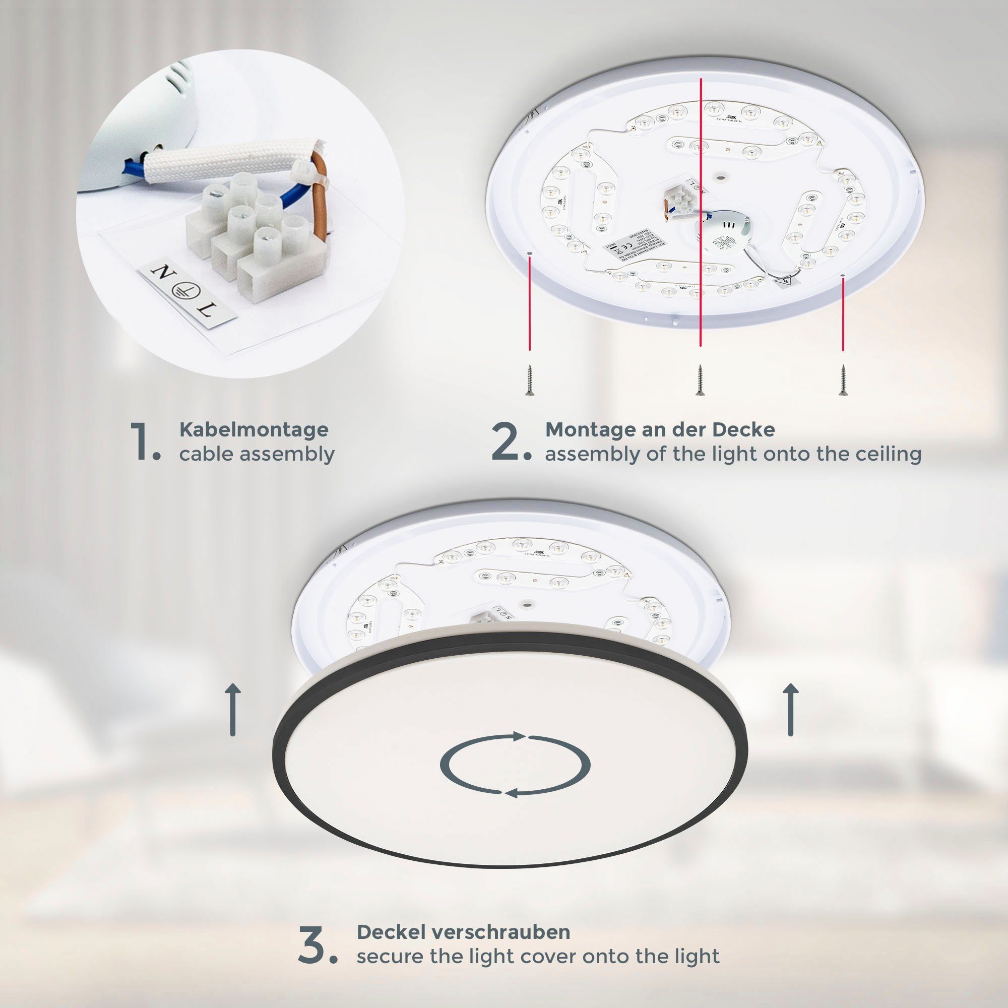 B.K.Licht Led-plafondlamp BK_DL1536 Plafondlamp, Ø38cm, neutraal wit licht, achtergrondverlichting, 24W (1 stuk)