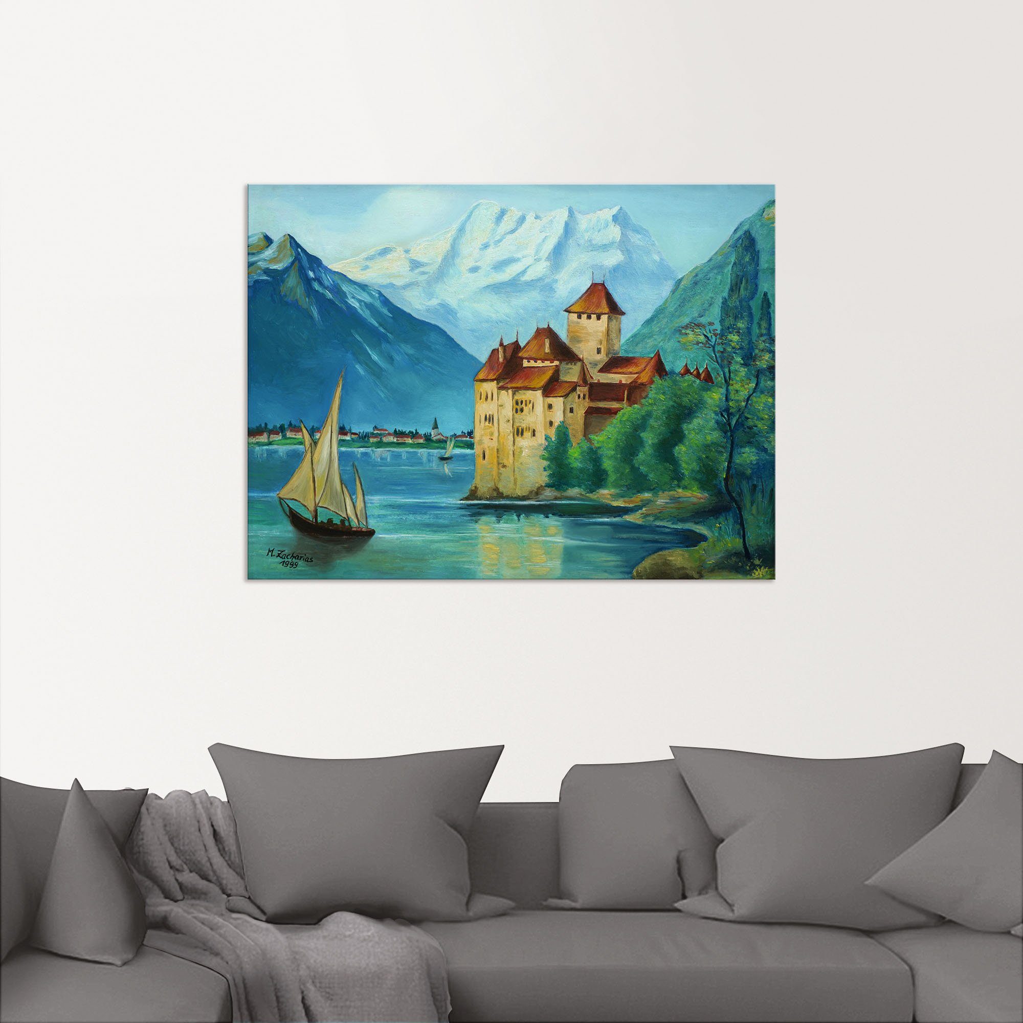 Artland Aluminium dibond print Kasteel Chillon aan het Meer van Genève geschikt voor binnen en buiten, buitenafbeelding