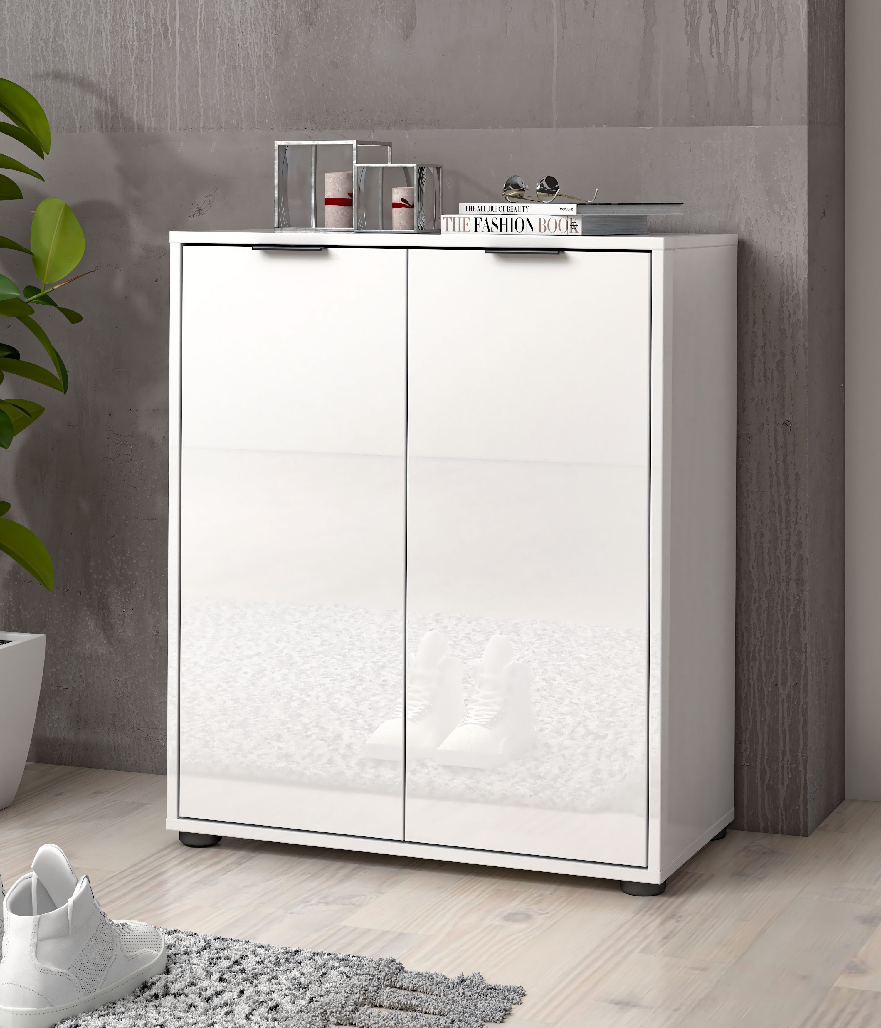 INOSIGN Schoenenkast Jolly, schoenenkast, schoenenmeubelen, schoenenopslag, schoenenrek Breedte 72,5 cm, hoogte 86 cm, 2 deuren, 6 vakken, hoogglans,
