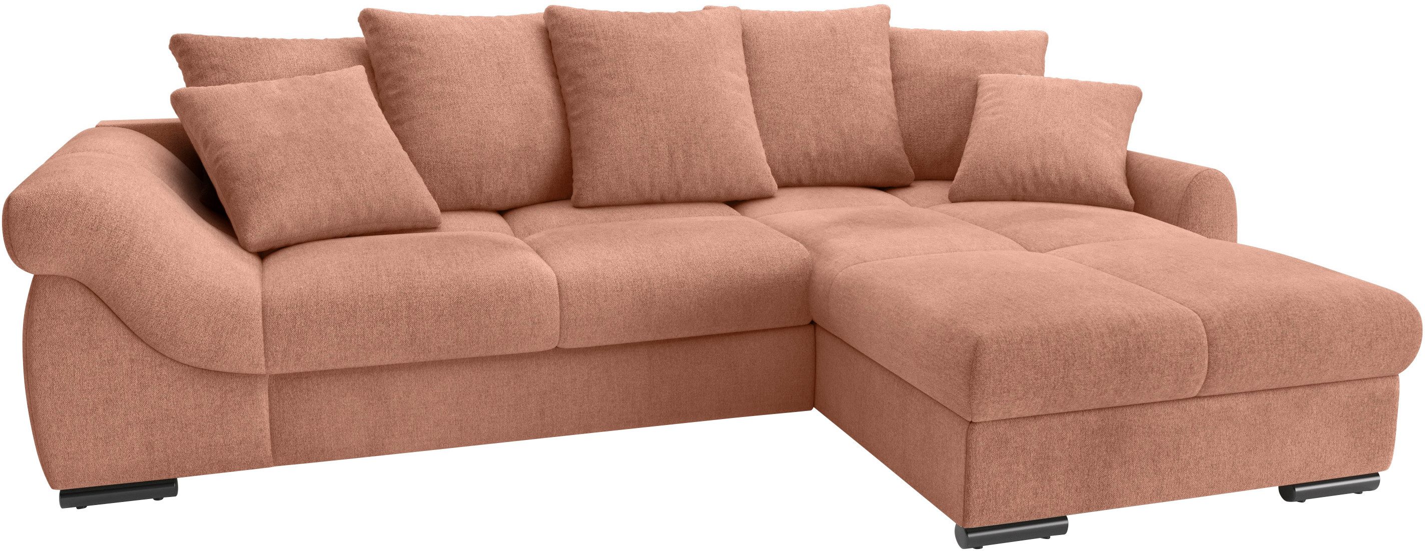Mr. Couch Hoekbank Livorno L-vorm incl. hoogslaper beduitbreiding, xl bedbox wit gecoat bruin, hoekbanken, Bettfunktion links-Recamiere rechts