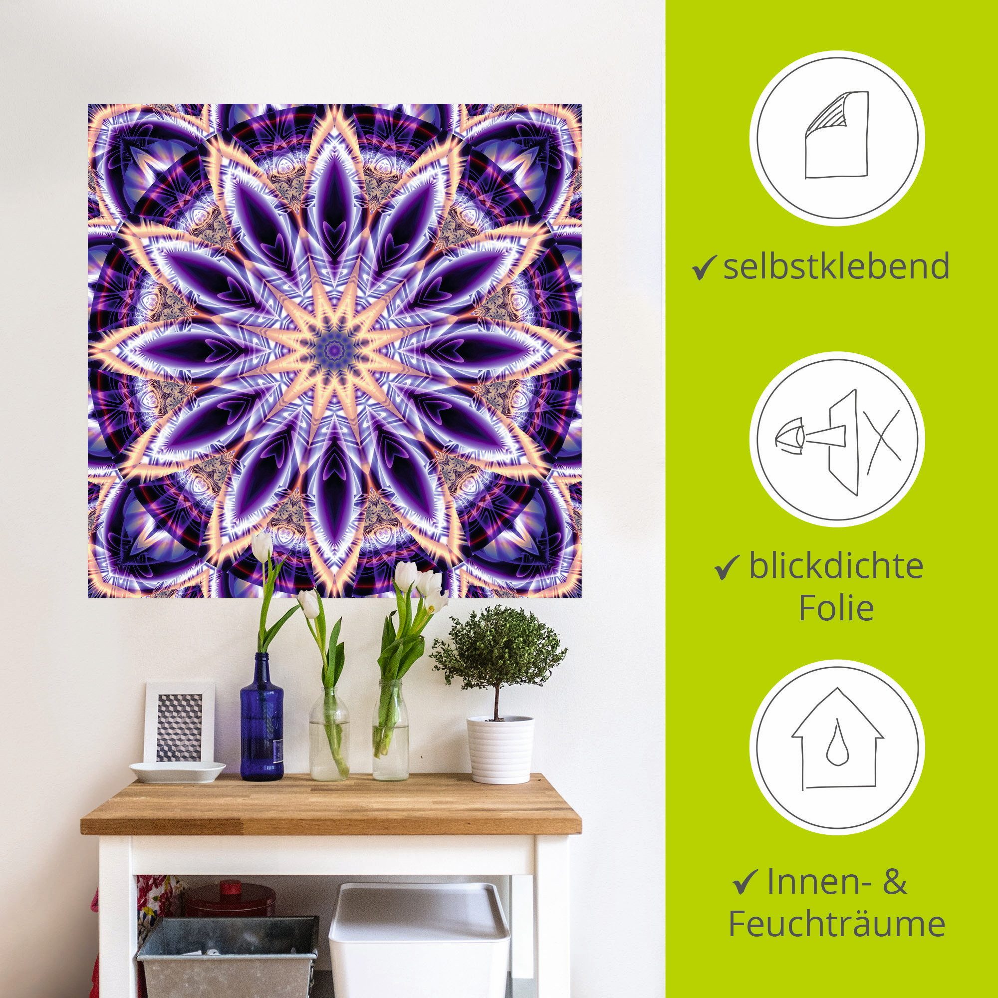 Artland Artprint Mandala ster paars als artprint op linnen, muursticker in verschillende maten