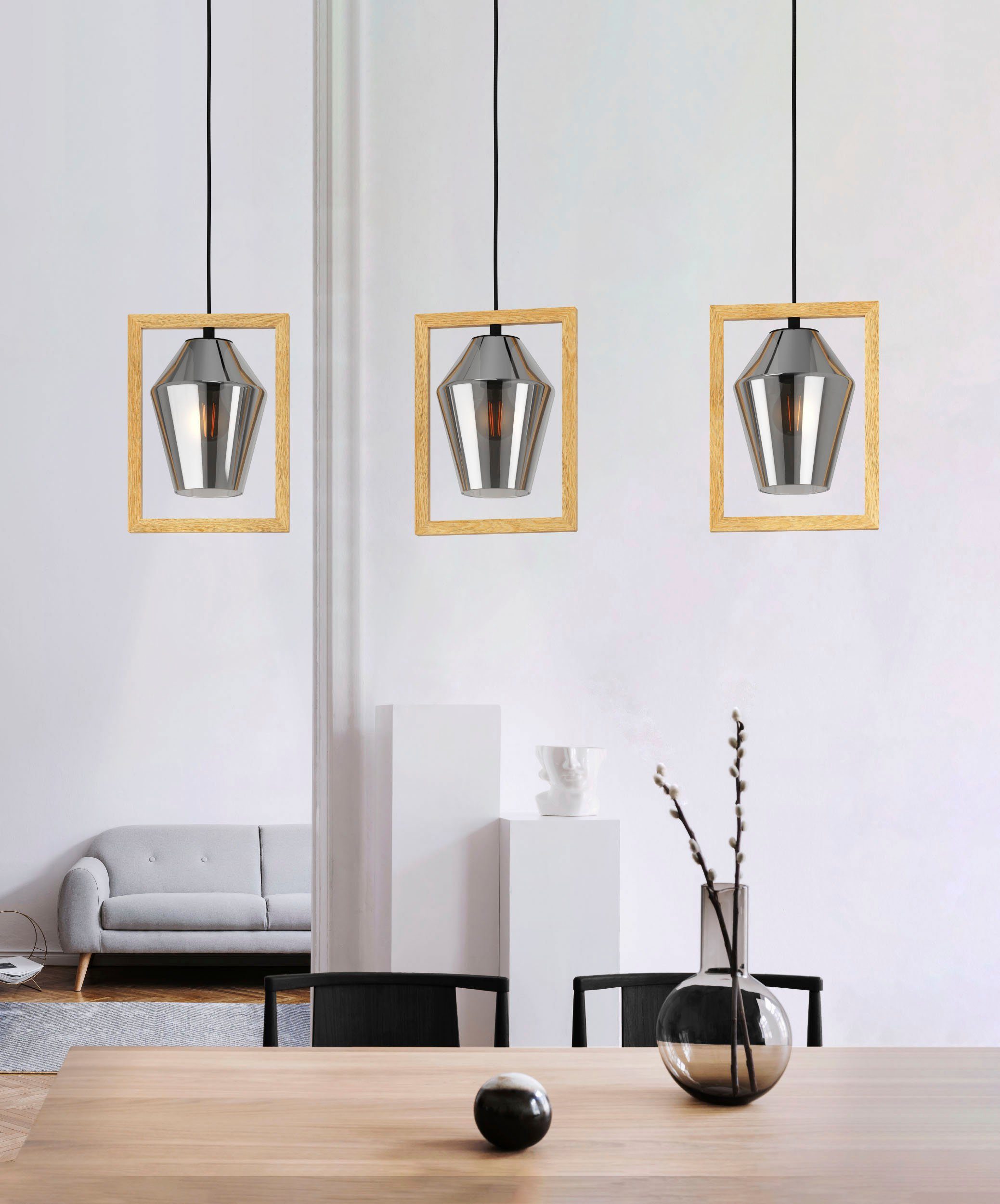EGLO Hanglamp VIGLIONI Hanglamp in zwart en bruin van staal, hout - excl. E27 - 40W (1 stuk)