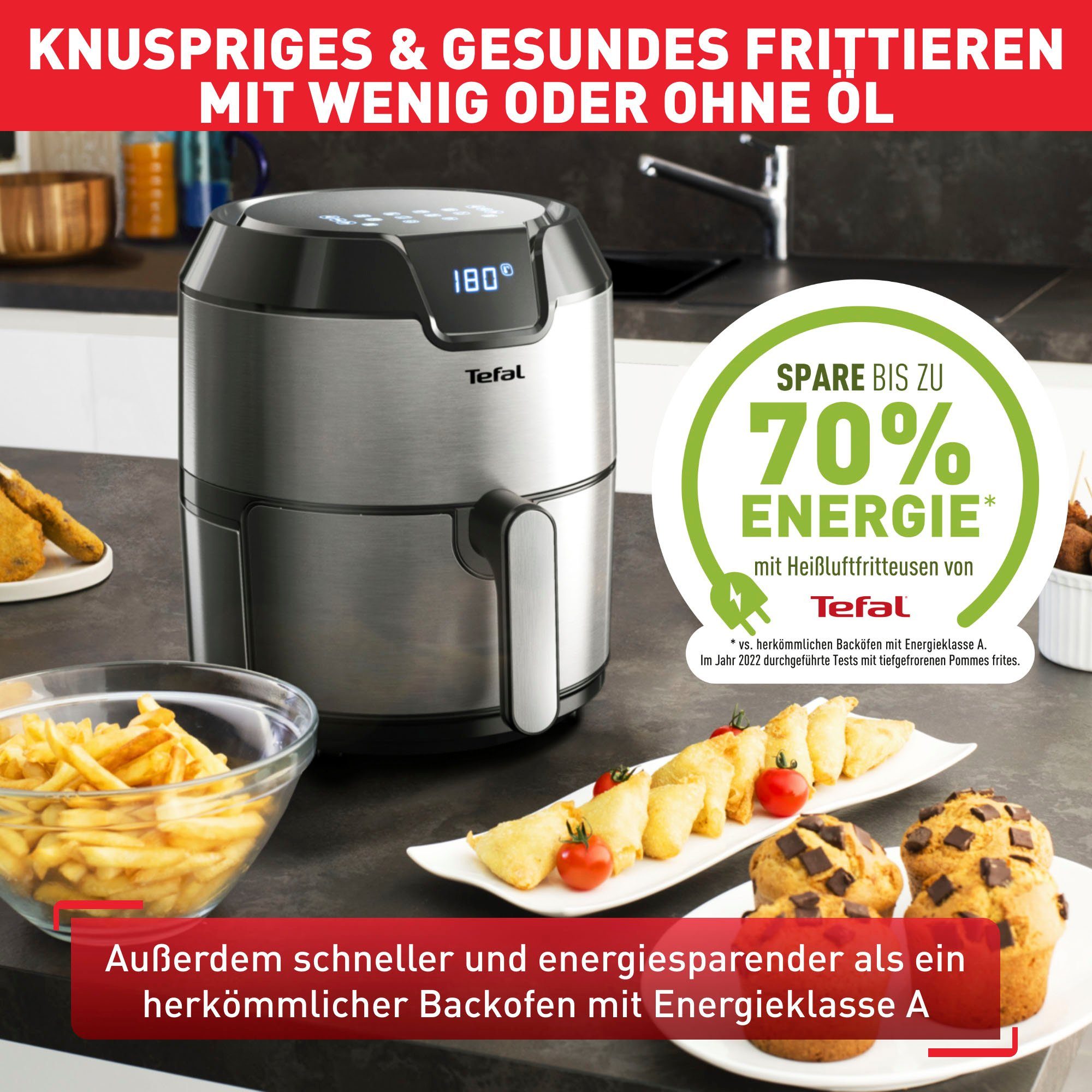 Tefal Airfryer EY401D.HERO Easy Fry Deluxe met accessoires, capaciteit 1,4 kg, 8 automatische programma's