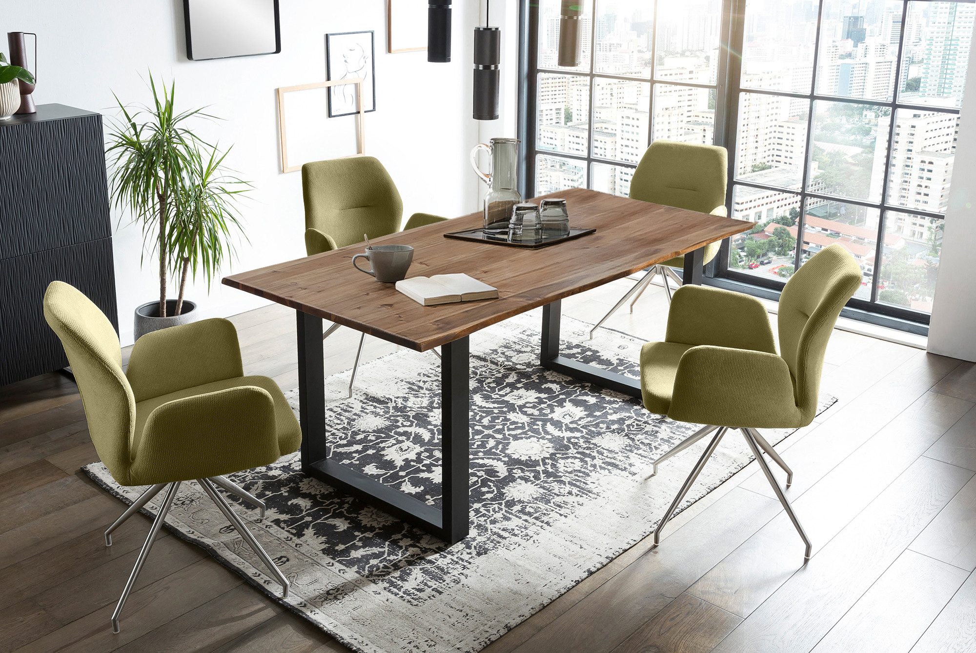 SalesFever Eethoek Tafelblad behandeld met OSMO hardwasolie in zijdeglans afwerking (set, 5-delig) eethoeken groen