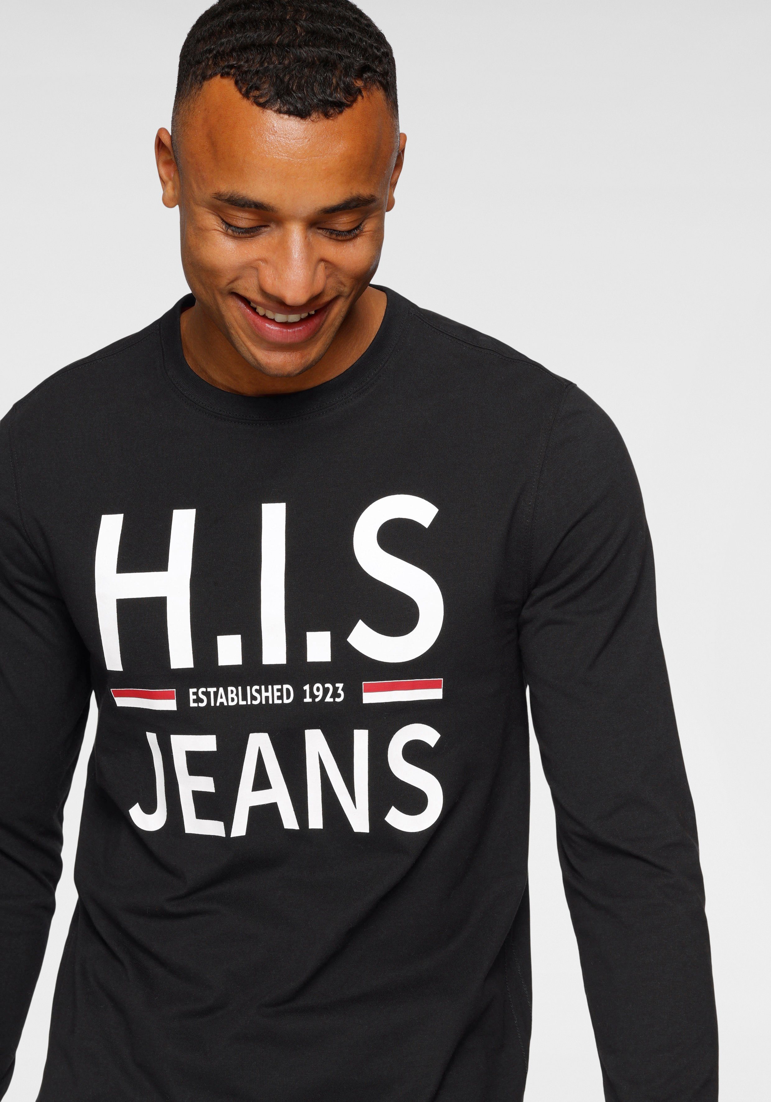 H.I.S Shirt met lange mouwen Lange mouwen, smalle basic-snit, bedrukt ontwerp
