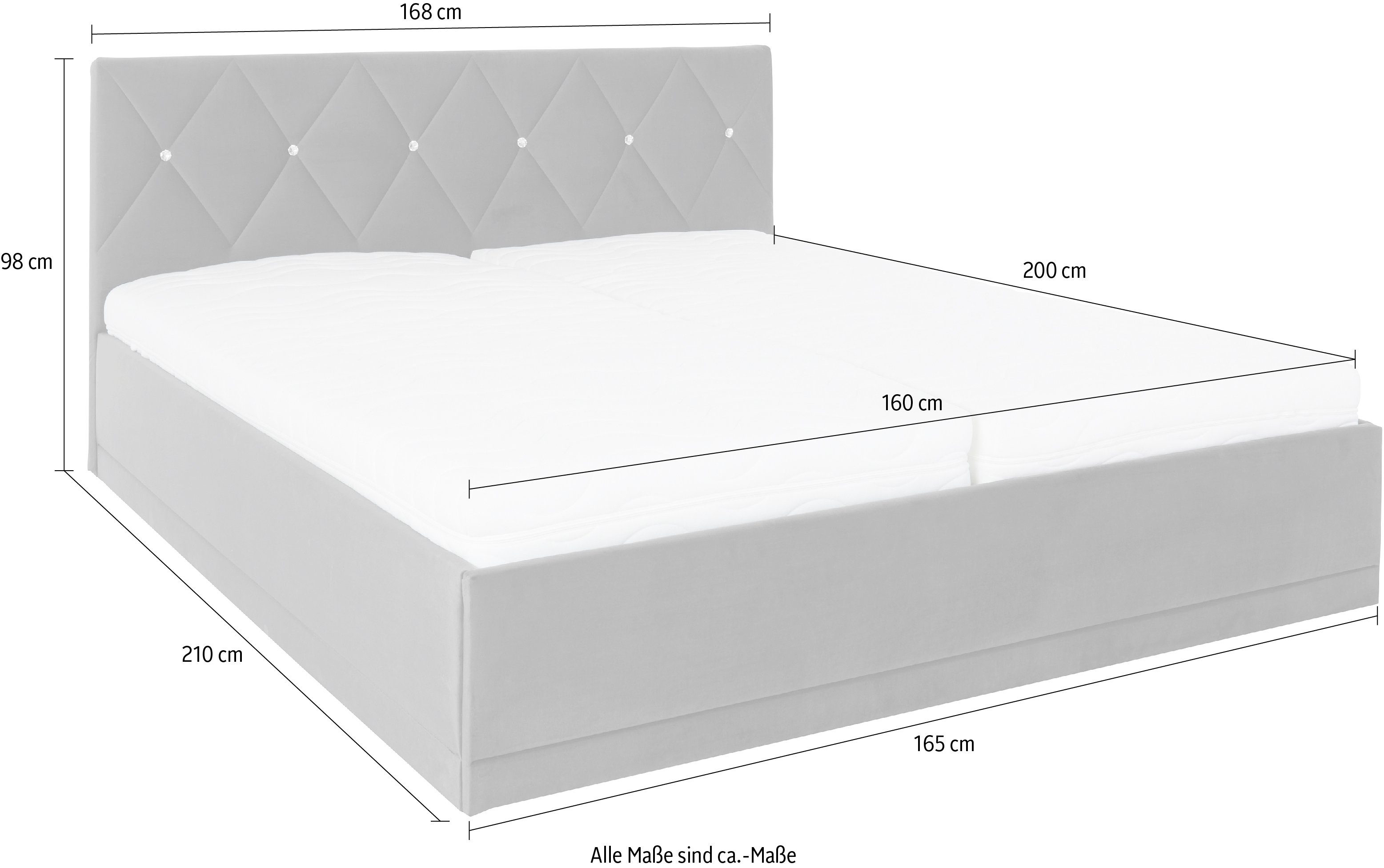 Westfalia Polsterbetten Gestoffeerd bed ADAMAS ook met bedlade, knoopdetails met stras