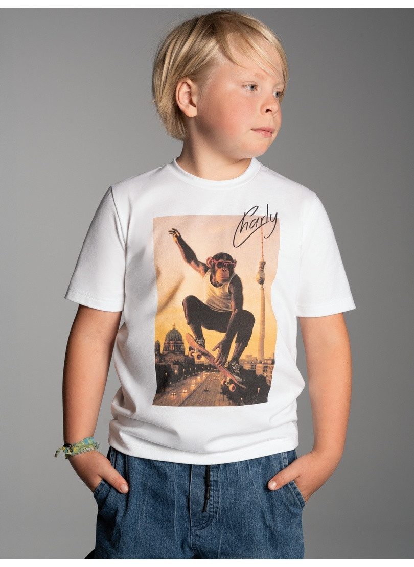 Trigema T-shirt TRIGEMA T-Shirt trigema Affe Charly Skateboard (1-delig)