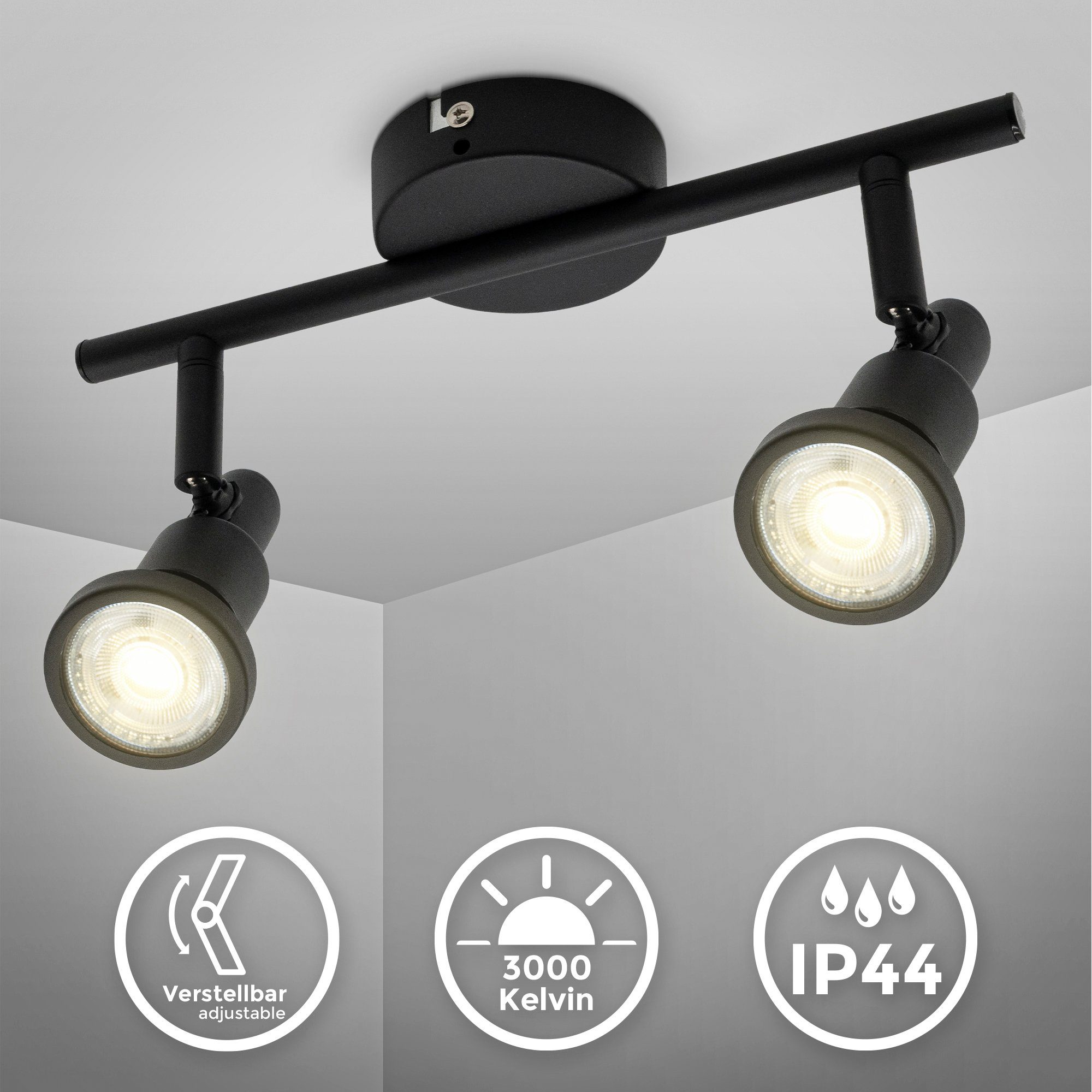 B.K.Licht Plafondspotje BK_DS1549 LED badkamer plafondlamp, incl. gloeilamp, warm wit licht (1 stuk)