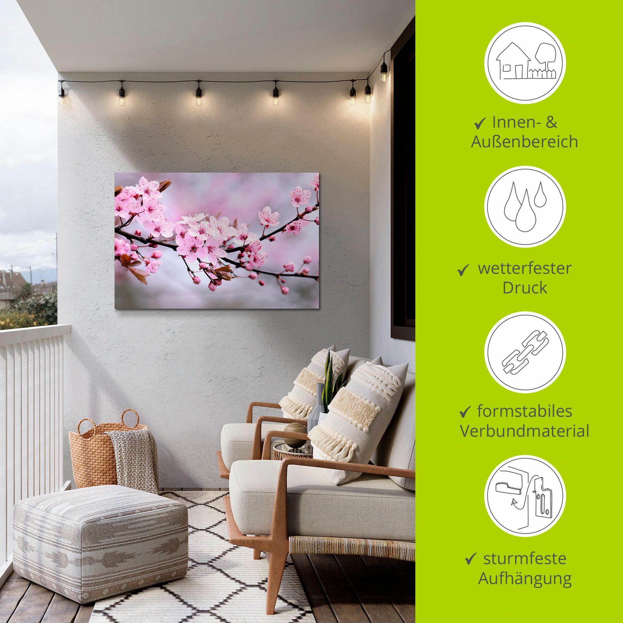 Artland Artprint Kersenbloesem als artprint van aluminium, artprint voor buiten, artprint op linnen, poster, muursticker