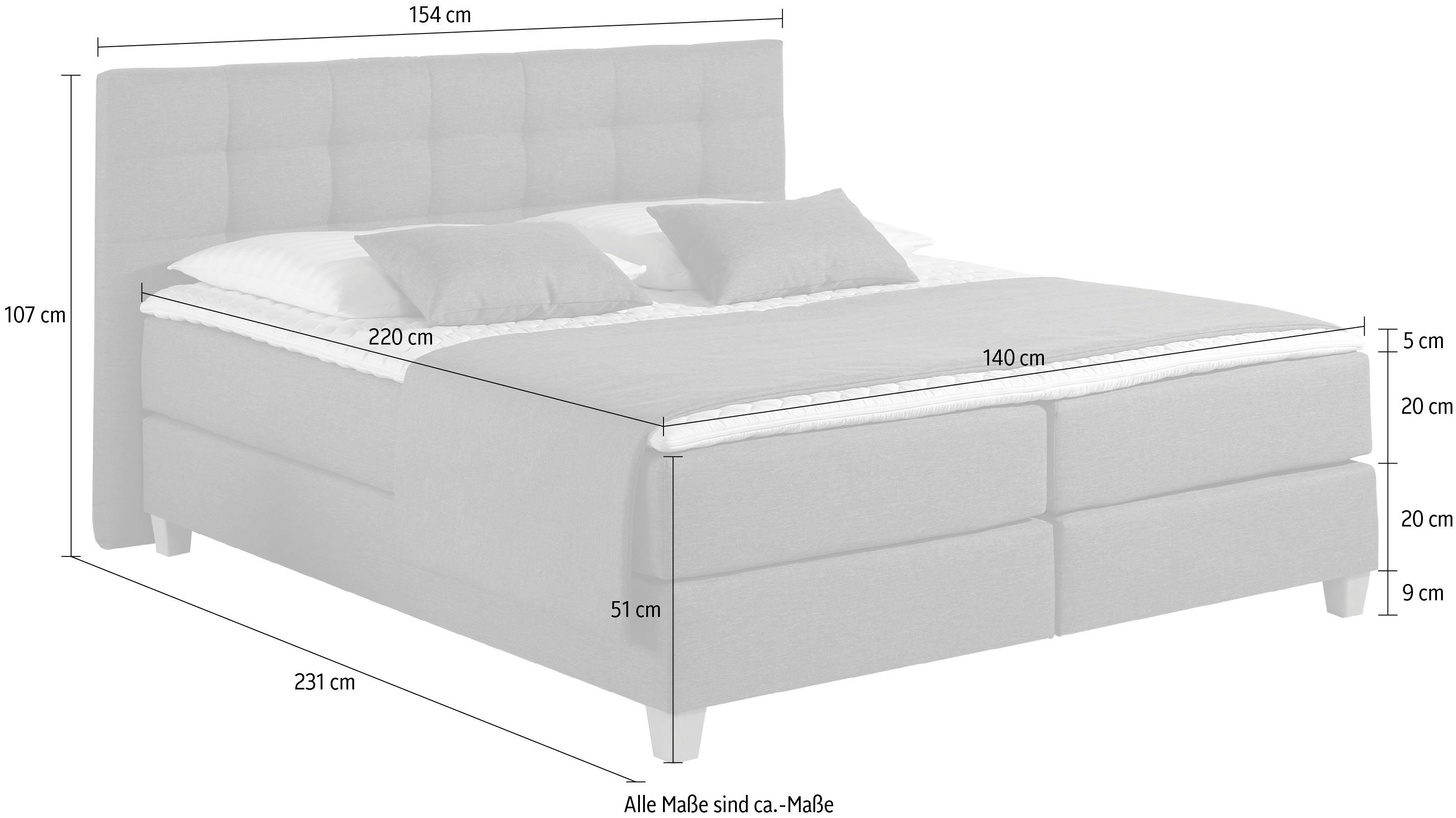 Home affaire Boxspring Moulay incl. topmatras, in extra lang 220 cm, 3 hardheden, ook in h4