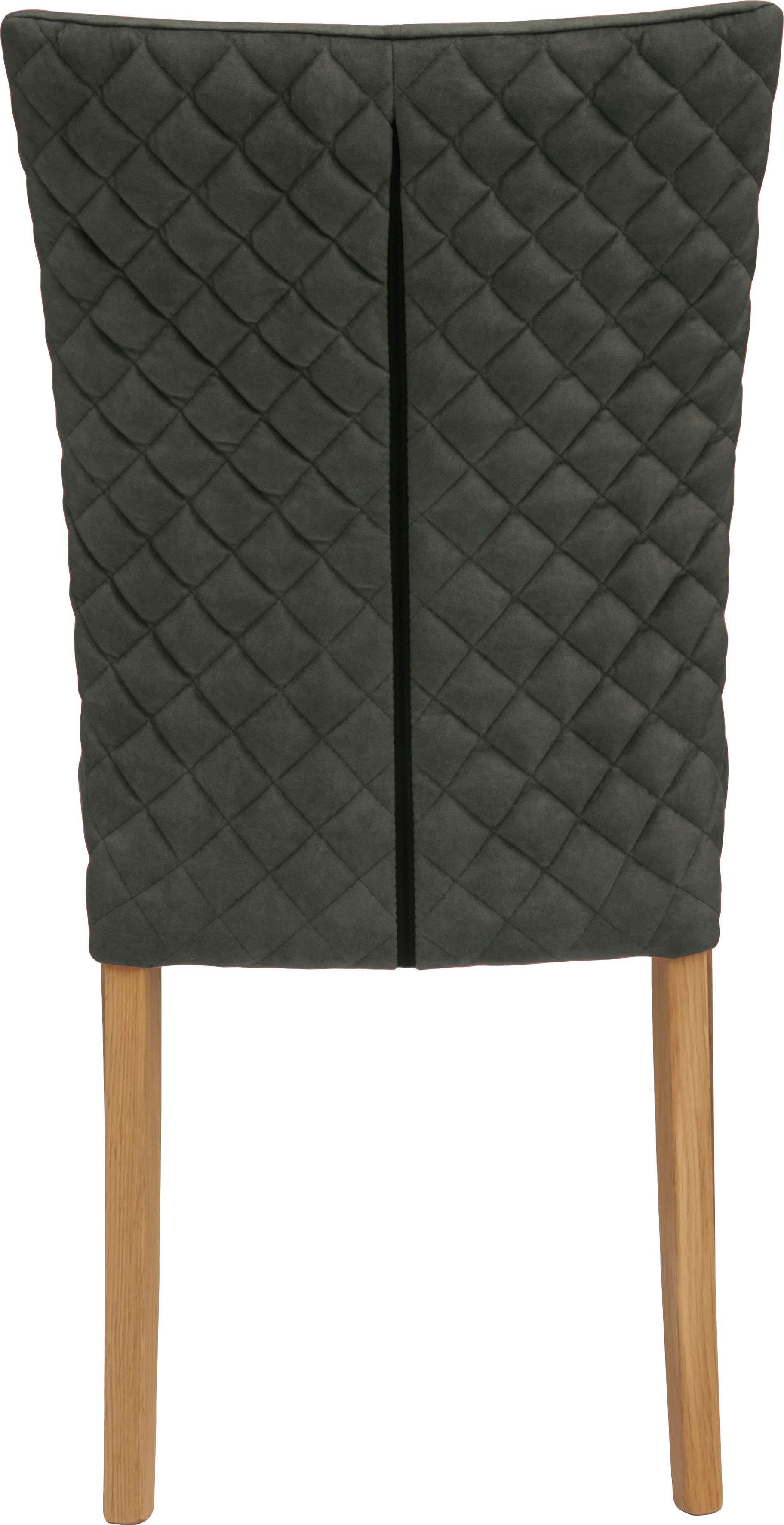 Leonique Eetkamerstoel Vence met ruitstiksel in de rugleuning, poten van massief eiken (set, 2 stuks)