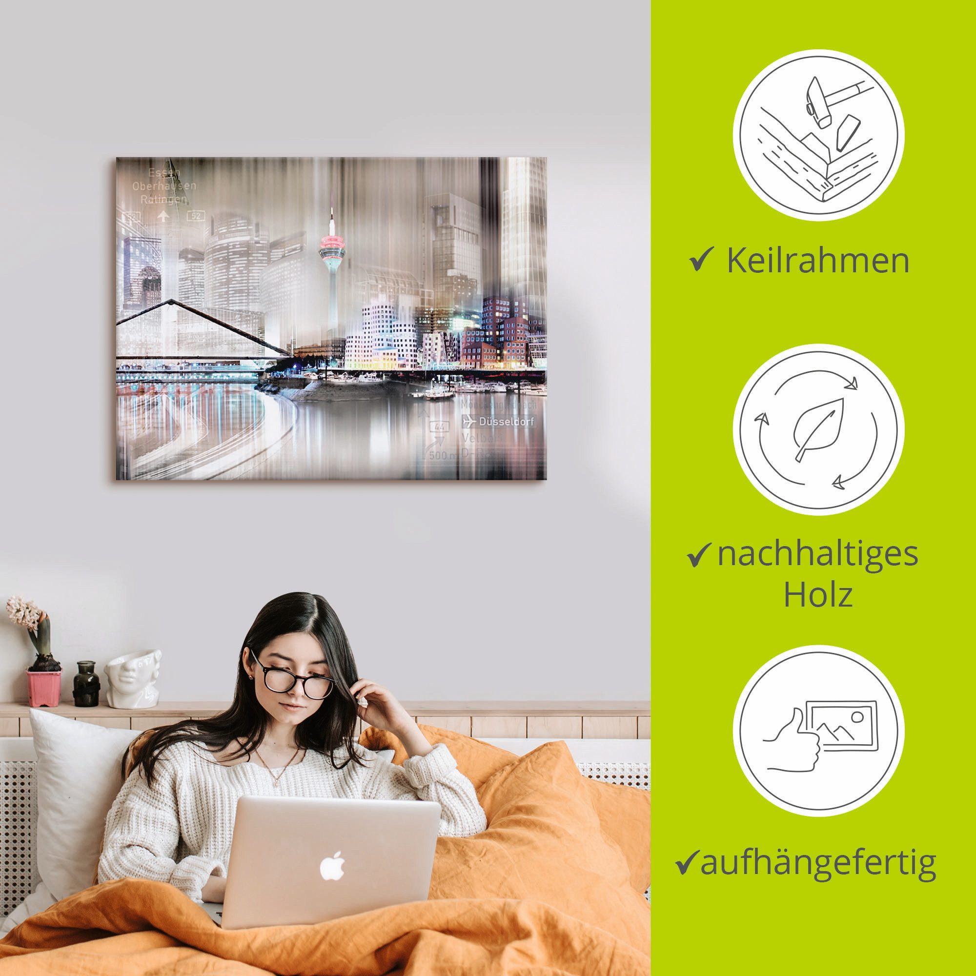 Artland Artprint op linnen Düsseldorf skyline collage IV